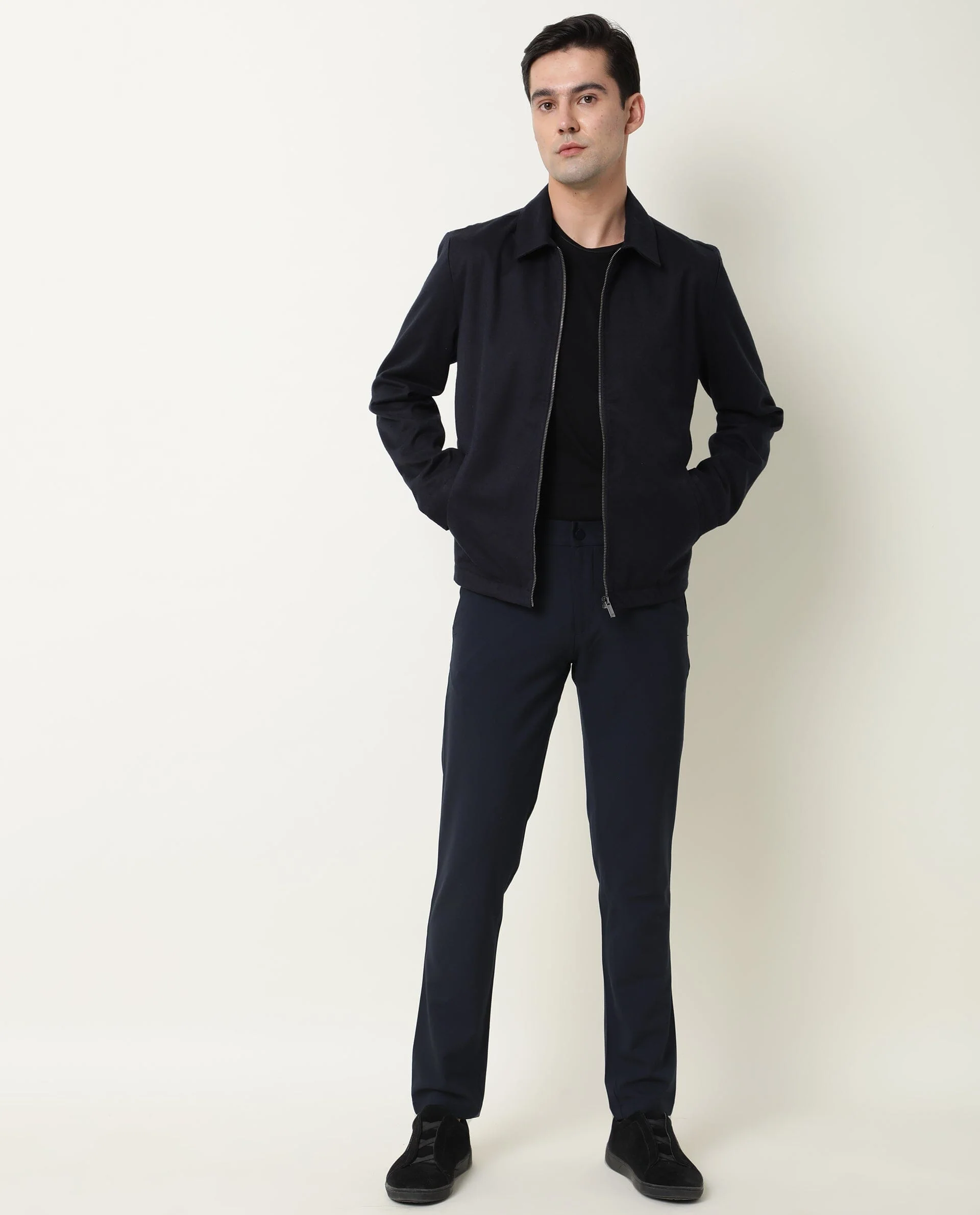 Rare Rabbit Men's Milken Navy Plain Regular Fit Full Sleeve Jacket - Image 8