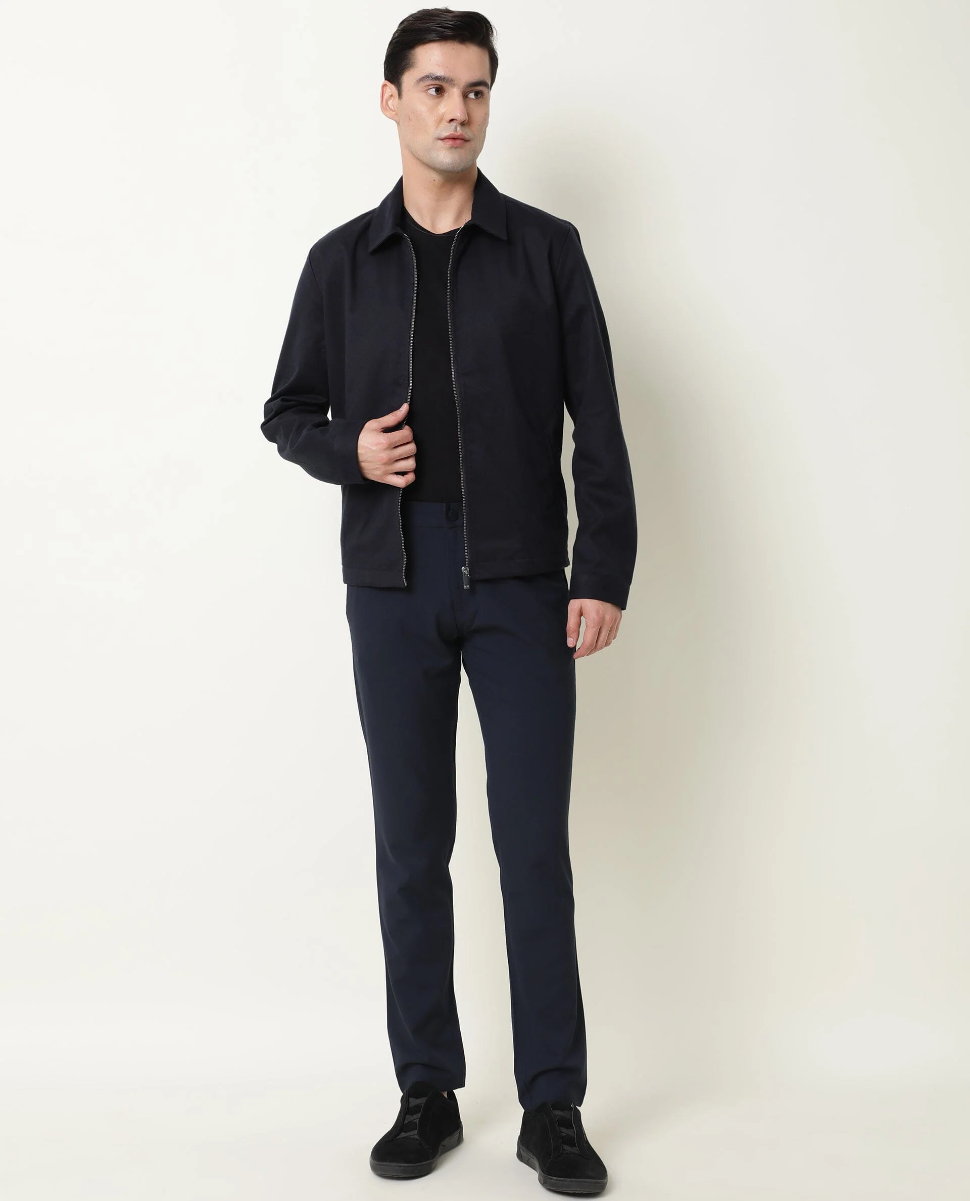 Rare Rabbit Men's Milken Navy Plain Regular Fit Full Sleeve Jacket - Image 9
