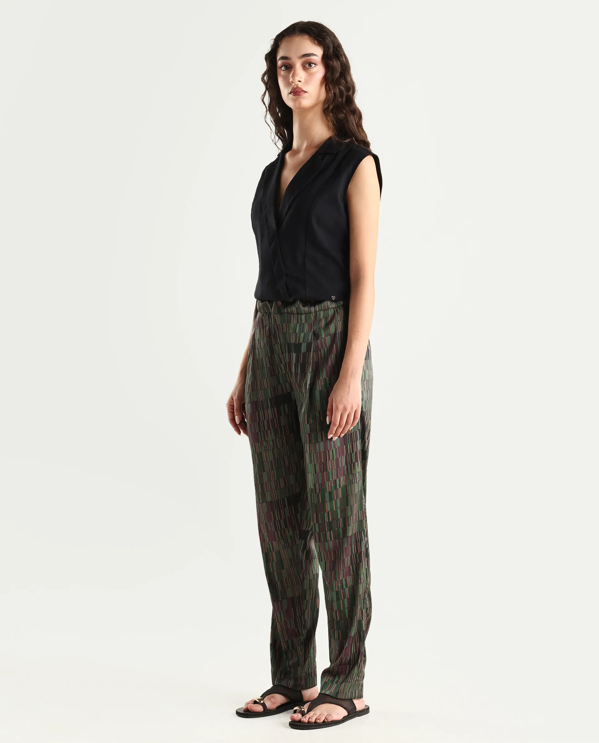 Rareism Women's Millie Olive Polyester Geometric Print Ankle Length Tailored Trouser - Image 5