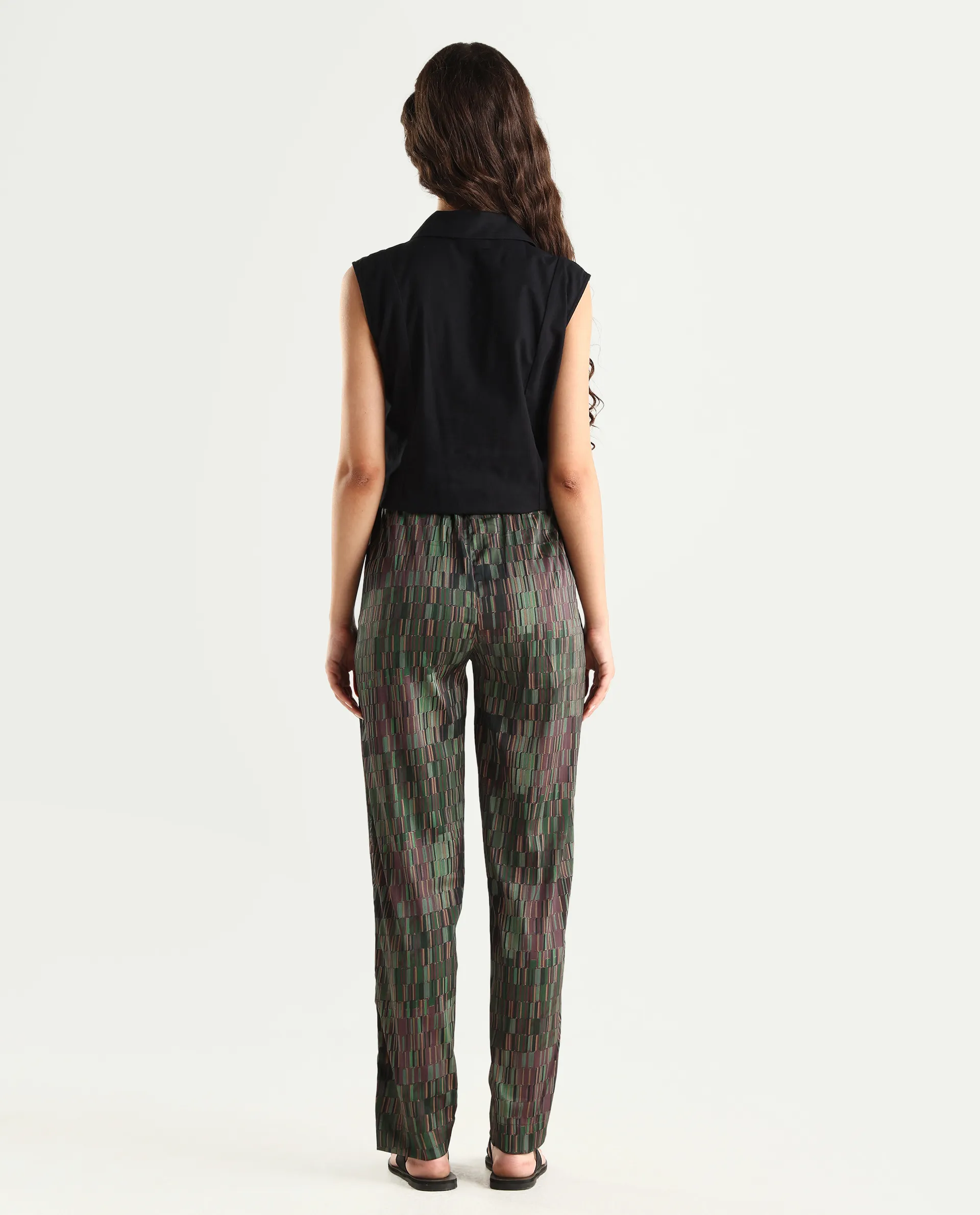 Rareism Women's Millie Olive Polyester Geometric Print Ankle Length Tailored Trouser - Image 7