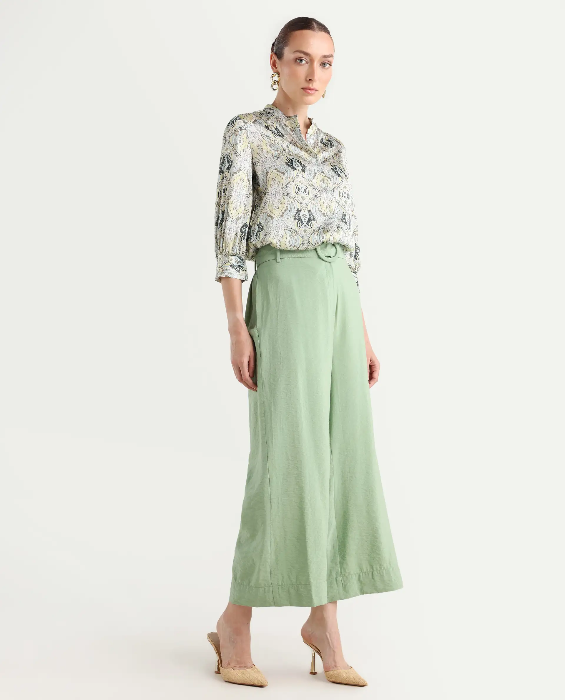 Rareism Women's Millinia Pastel Green Viscose Blend Plain Ankle Length Straight Fit Trouser - Image 7