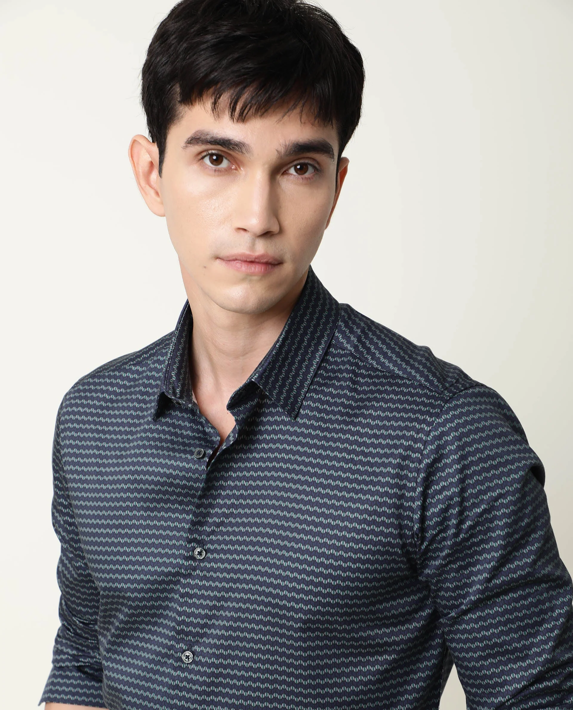 Rare Rabbit Men's Millyy Green Cotton Geometric Print Regular Fit Full Sleeve Collared Shirt - Image 2