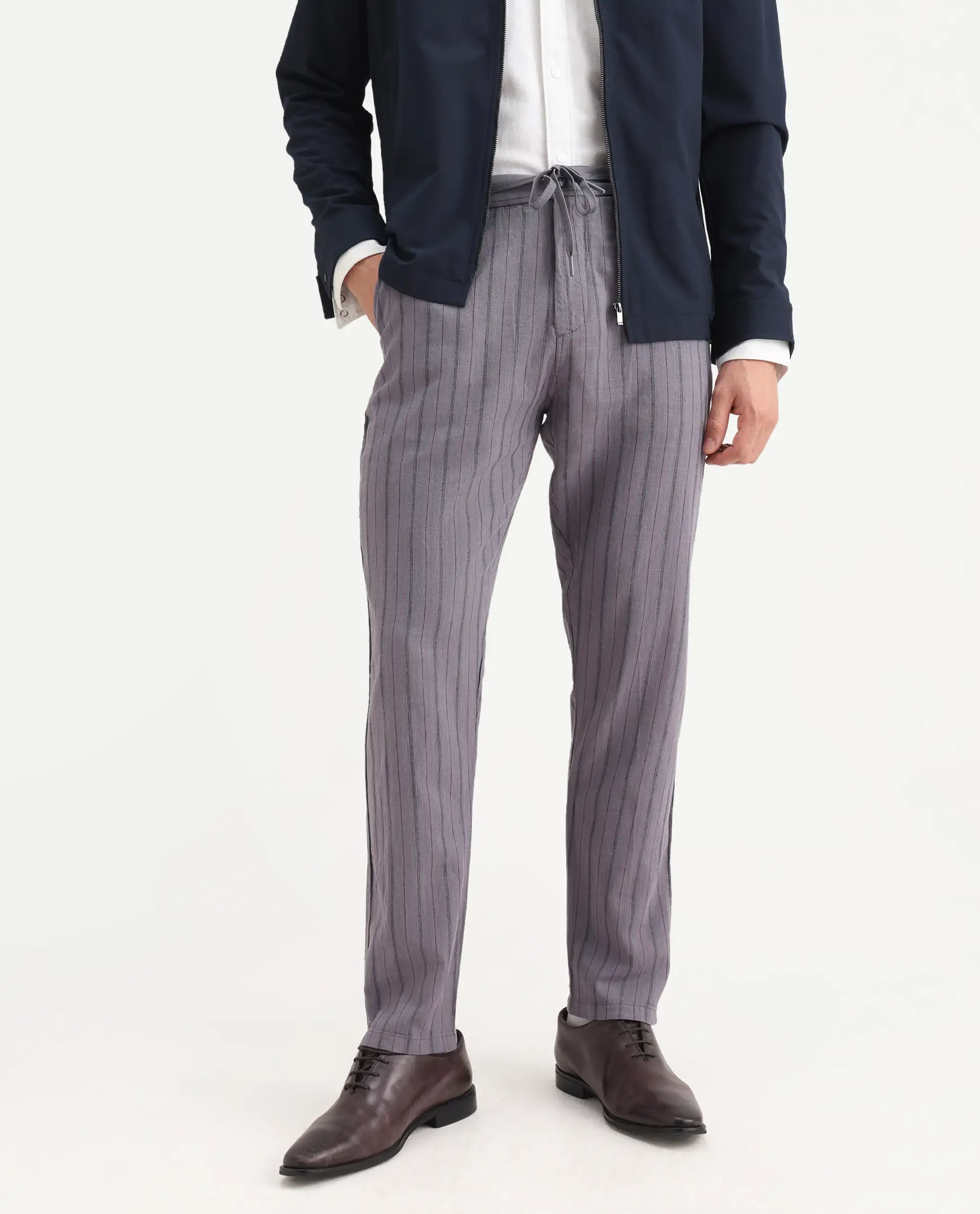Rare Rabbit Men's Milos Dusky Purple Cotton Striped Print Regular Fit Trouser - Image 2
