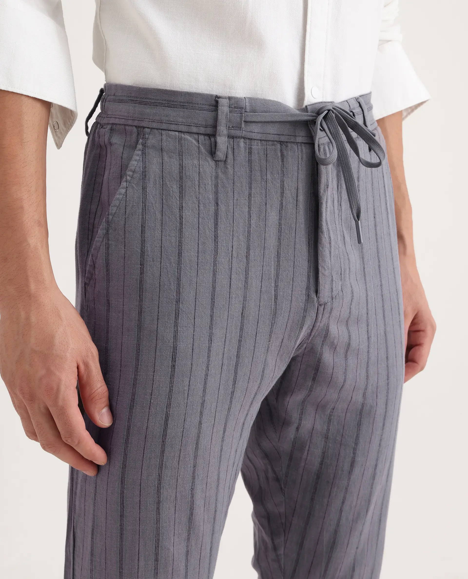 Rare Rabbit Men's Milos Dusky Purple Cotton Striped Print Regular Fit Trouser - Image 3