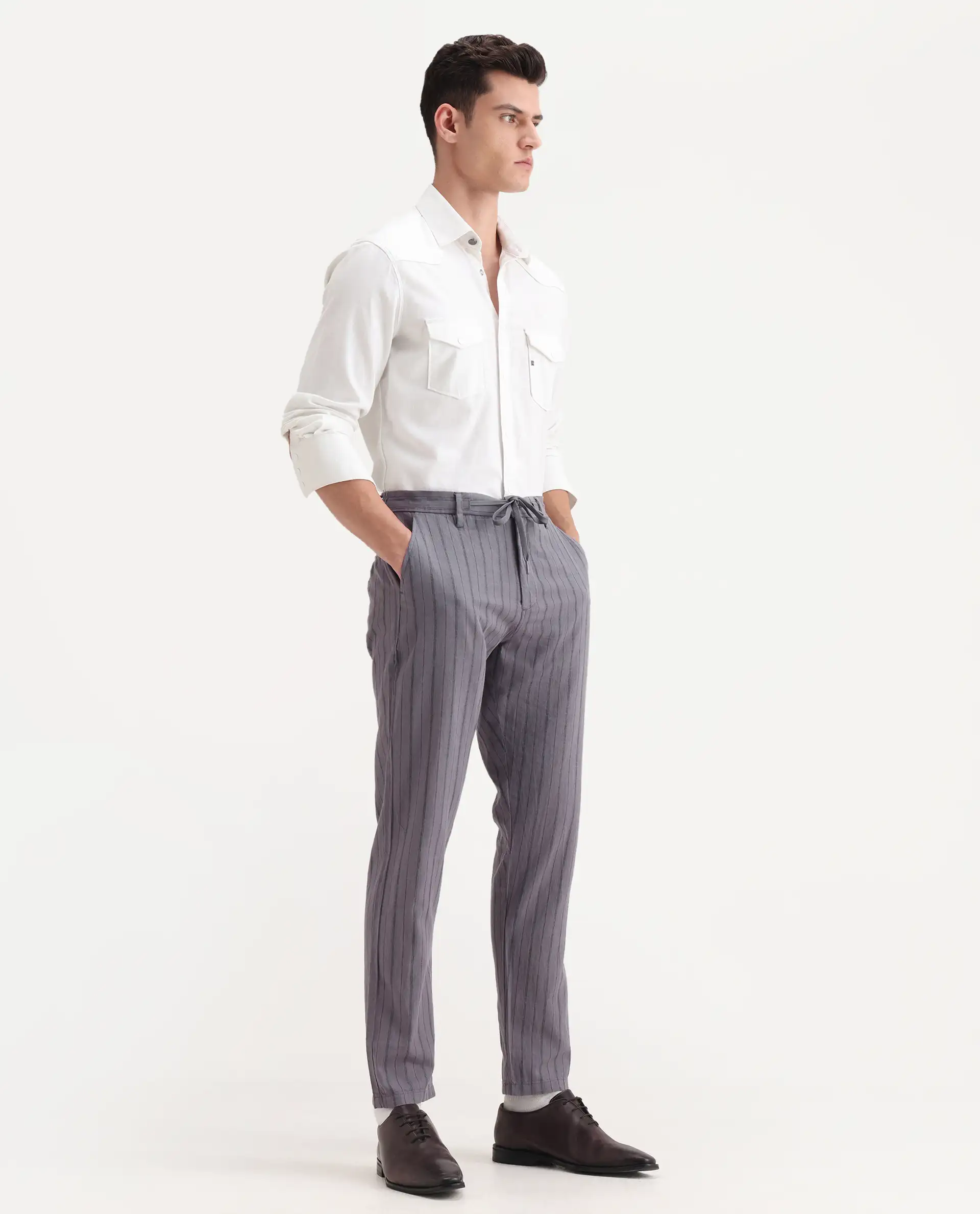 Rare Rabbit Men's Milos Dusky Purple Cotton Striped Print Regular Fit Trouser - Image 5
