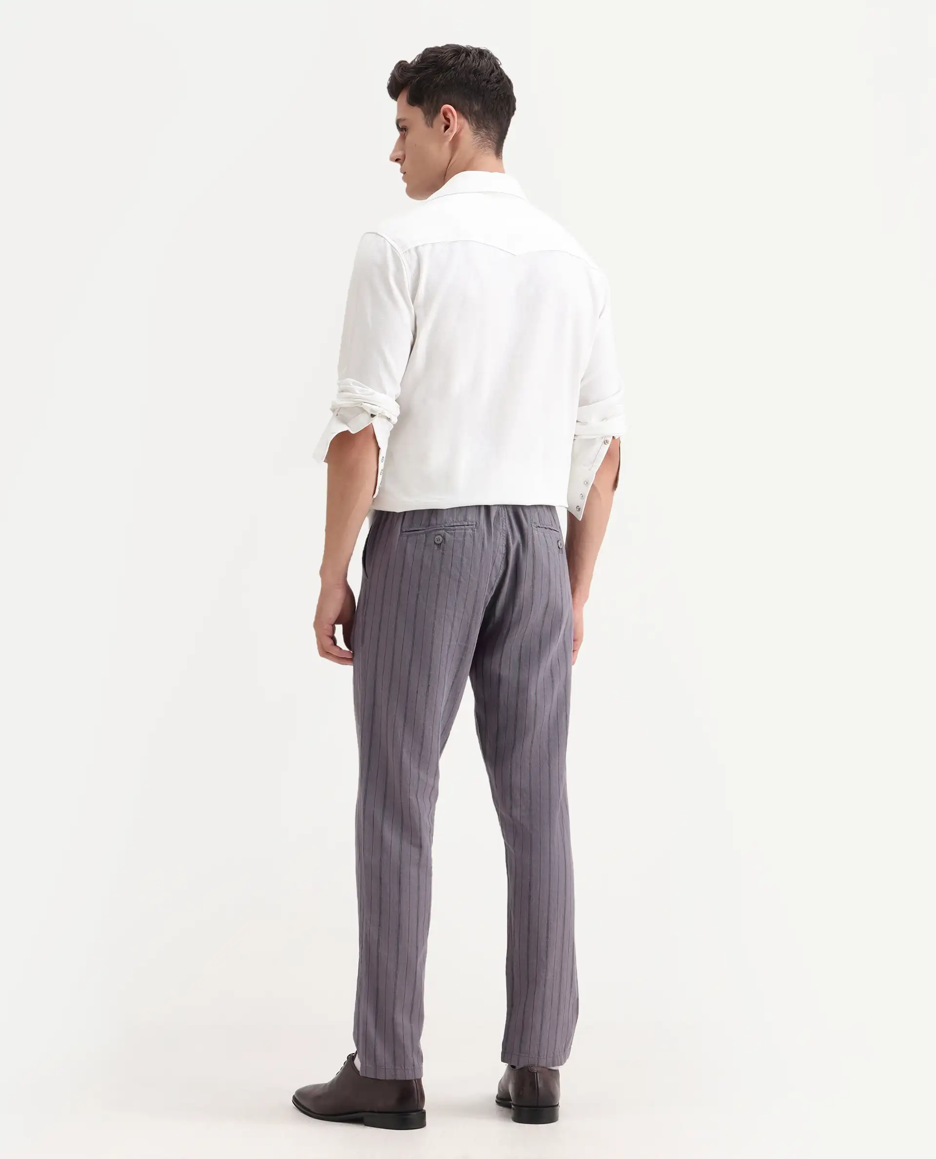 Rare Rabbit Men's Milos Dusky Purple Cotton Striped Print Regular Fit Trouser - Image 7
