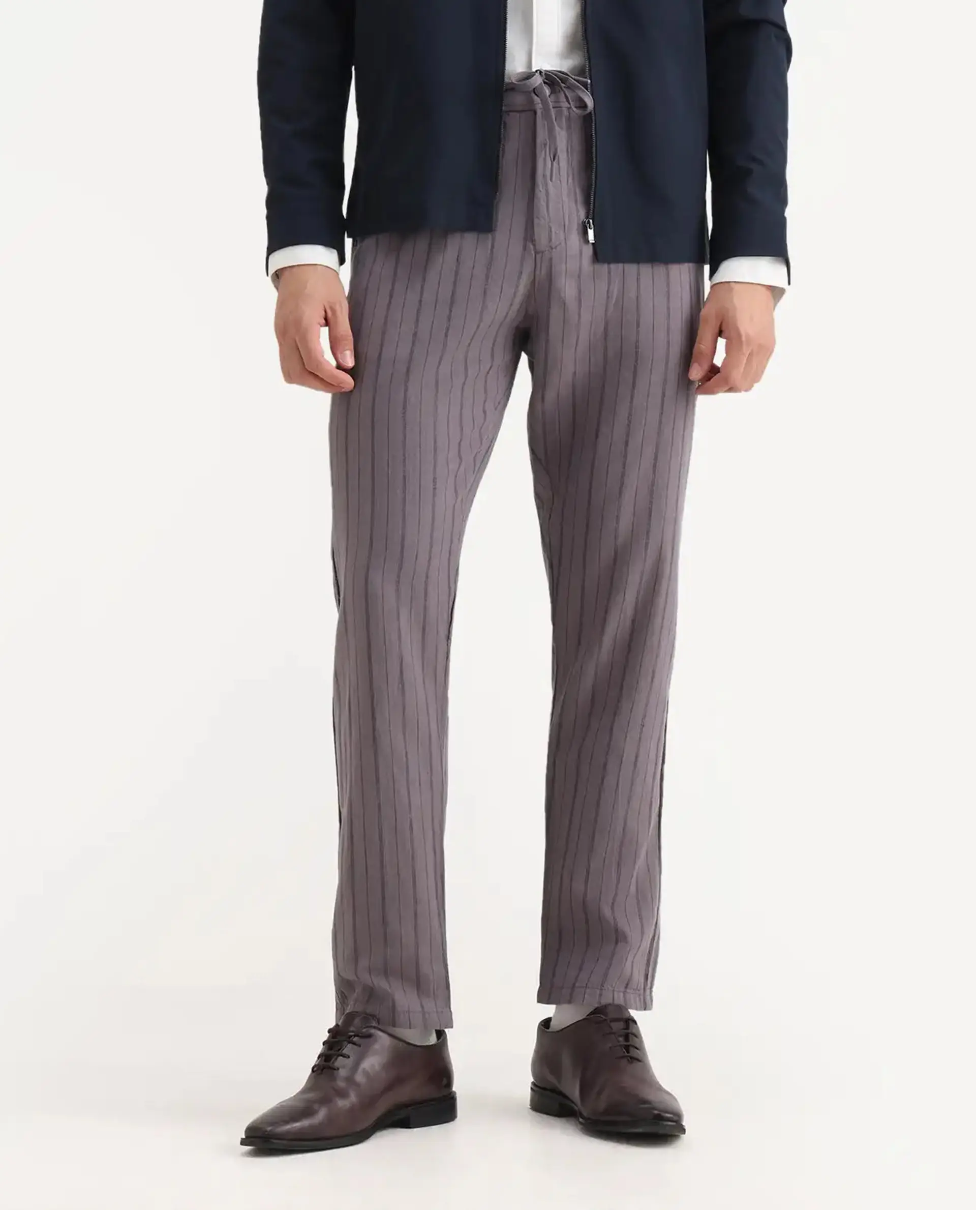 Rare Rabbit Men's Milos Dusky Purple Cotton Striped Print Regular Fit Trouser - Image 8