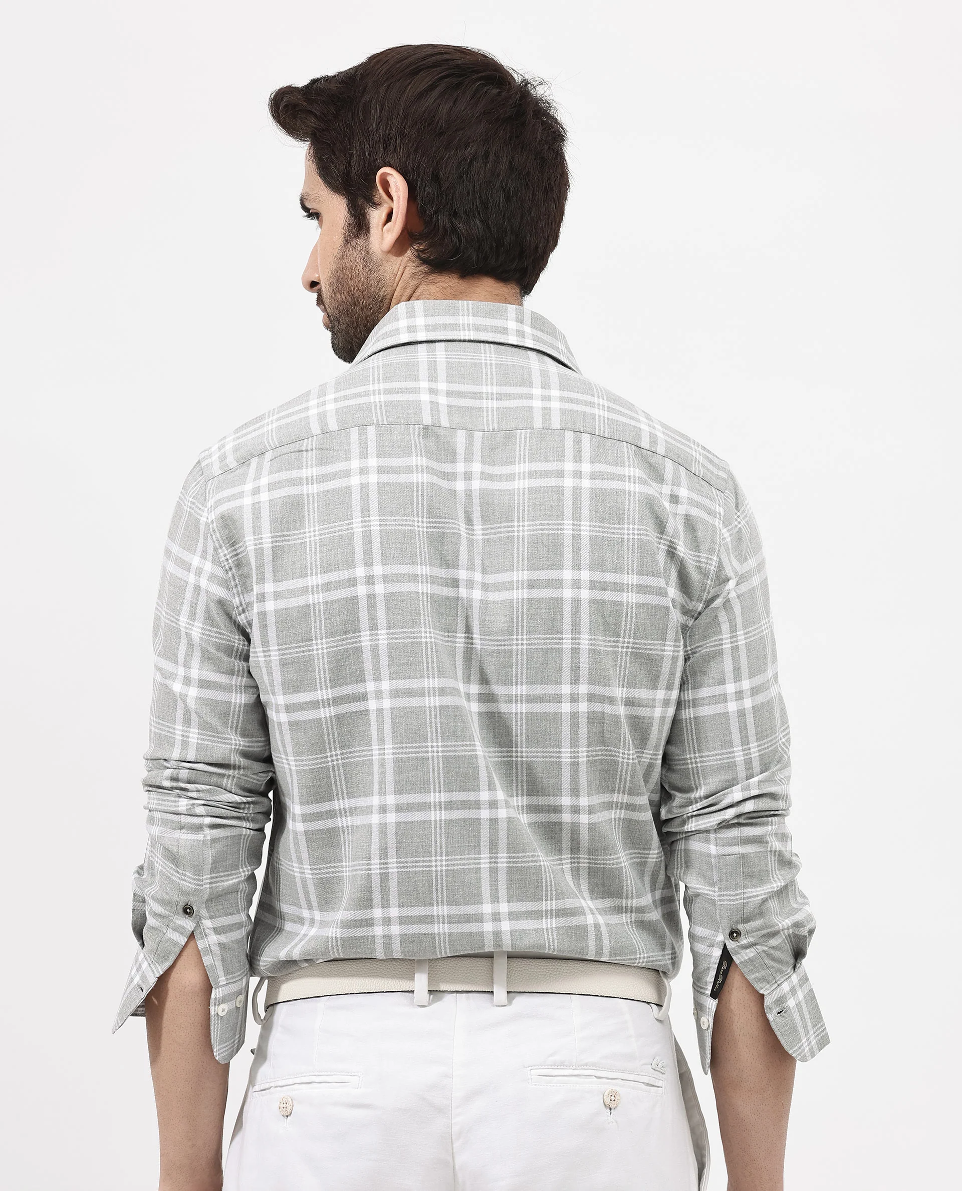 Rare Rabbit Men's Milton Grey Cotton Checked Print Regular Fit Full Sleeve Collared Shirt - Image 6