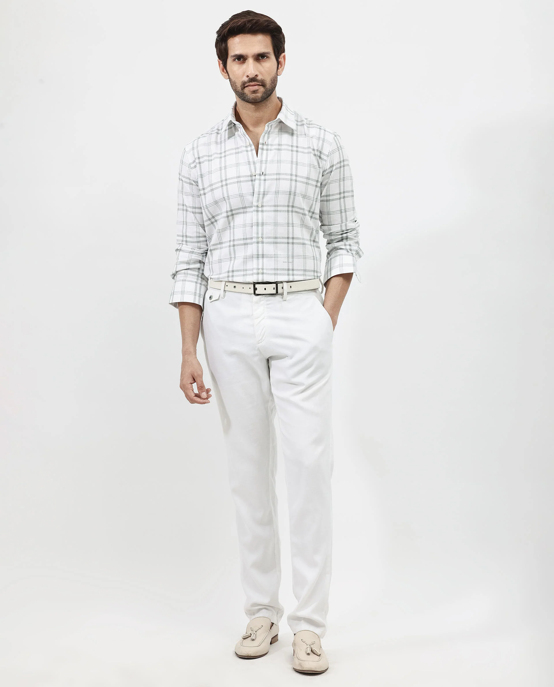 Rare Rabbit Men's Milton Off White Cotton Checked Print Regular Fit Full Sleeve Collared Shirt - Image 2