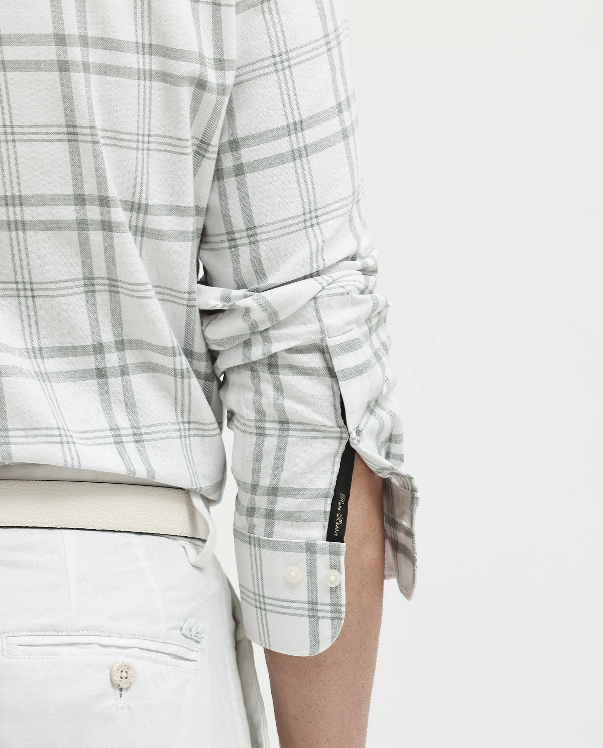 Rare Rabbit Men's Milton Off White Cotton Checked Print Regular Fit Full Sleeve Collared Shirt - Image 4