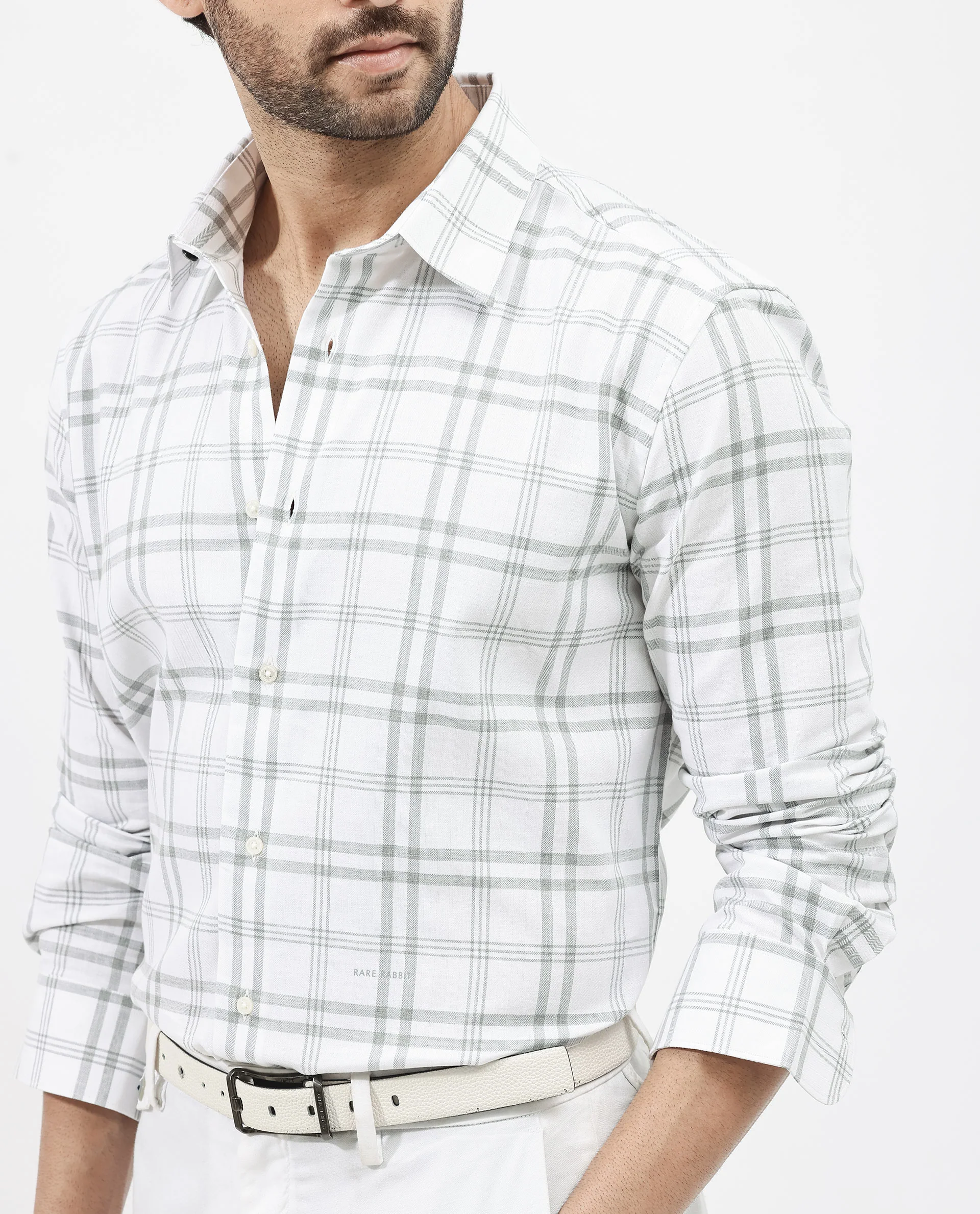 Rare Rabbit Men's Milton Off White Cotton Checked Print Regular Fit Full Sleeve Collared Shirt - Image 5