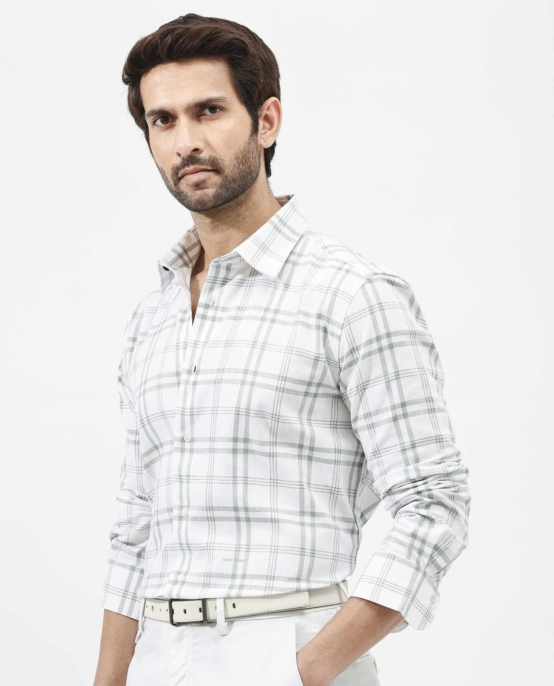 Rare Rabbit Men's Milton Off White Cotton Checked Print Regular Fit Full Sleeve Collared Shirt - Image 7
