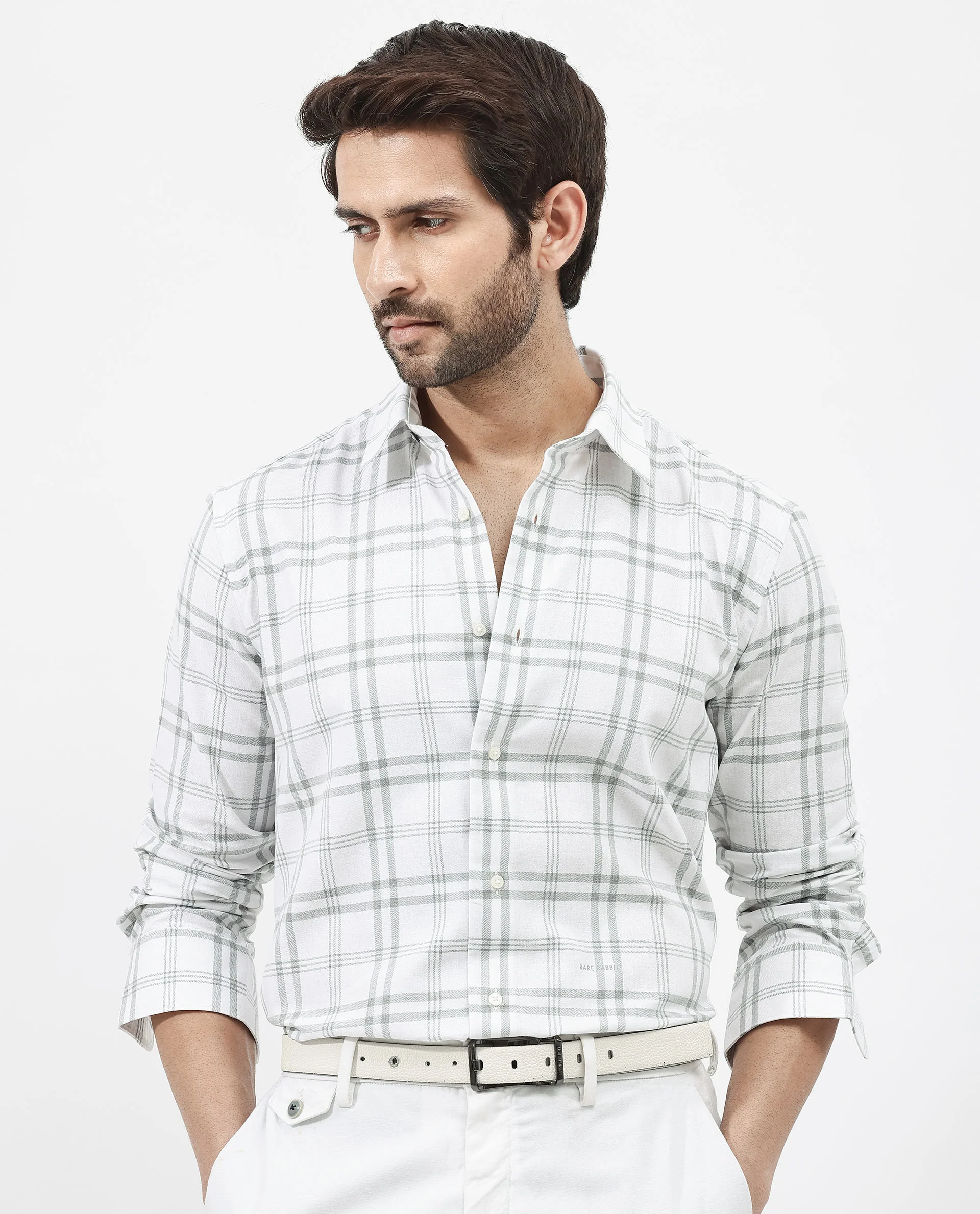 Rare Rabbit Men's Milton Off White Cotton Checked Print Regular Fit Full Sleeve Collared Shirt - Image 8