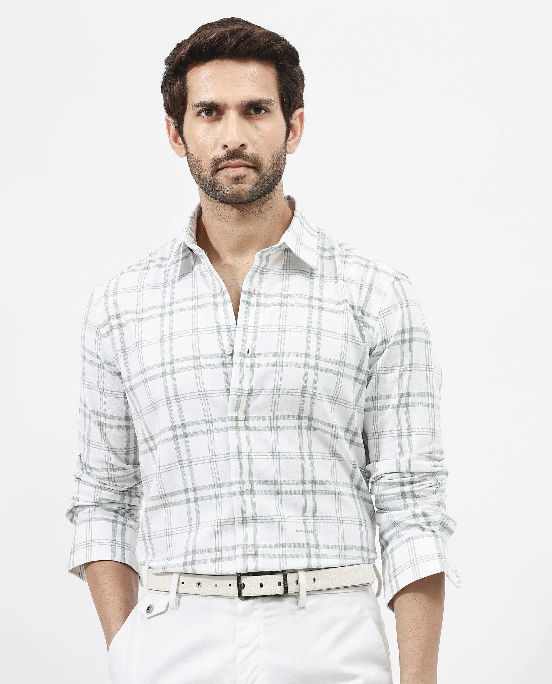 Rare Rabbit Men's Milton Off White Cotton Checked Print Regular Fit Full Sleeve Collared Shirt - Image 9
