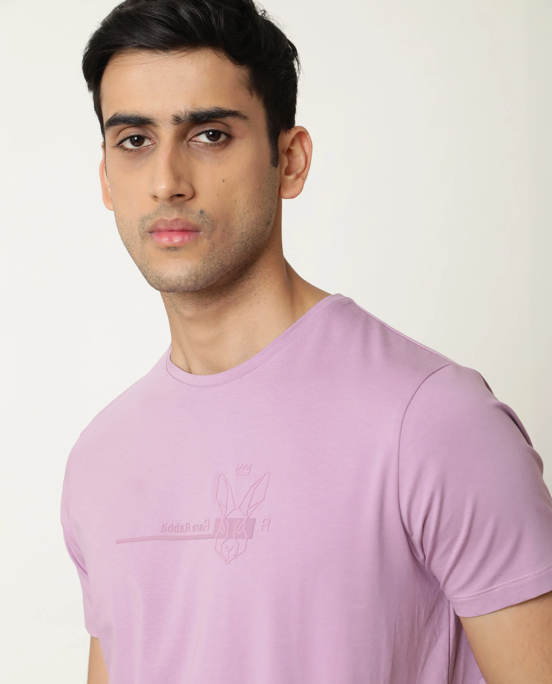 Rare Rabbit Men's Milton Pink Cotton Graphic Print Slim Fit Half Sleeve Crew Neck T-Shirt - Image 2