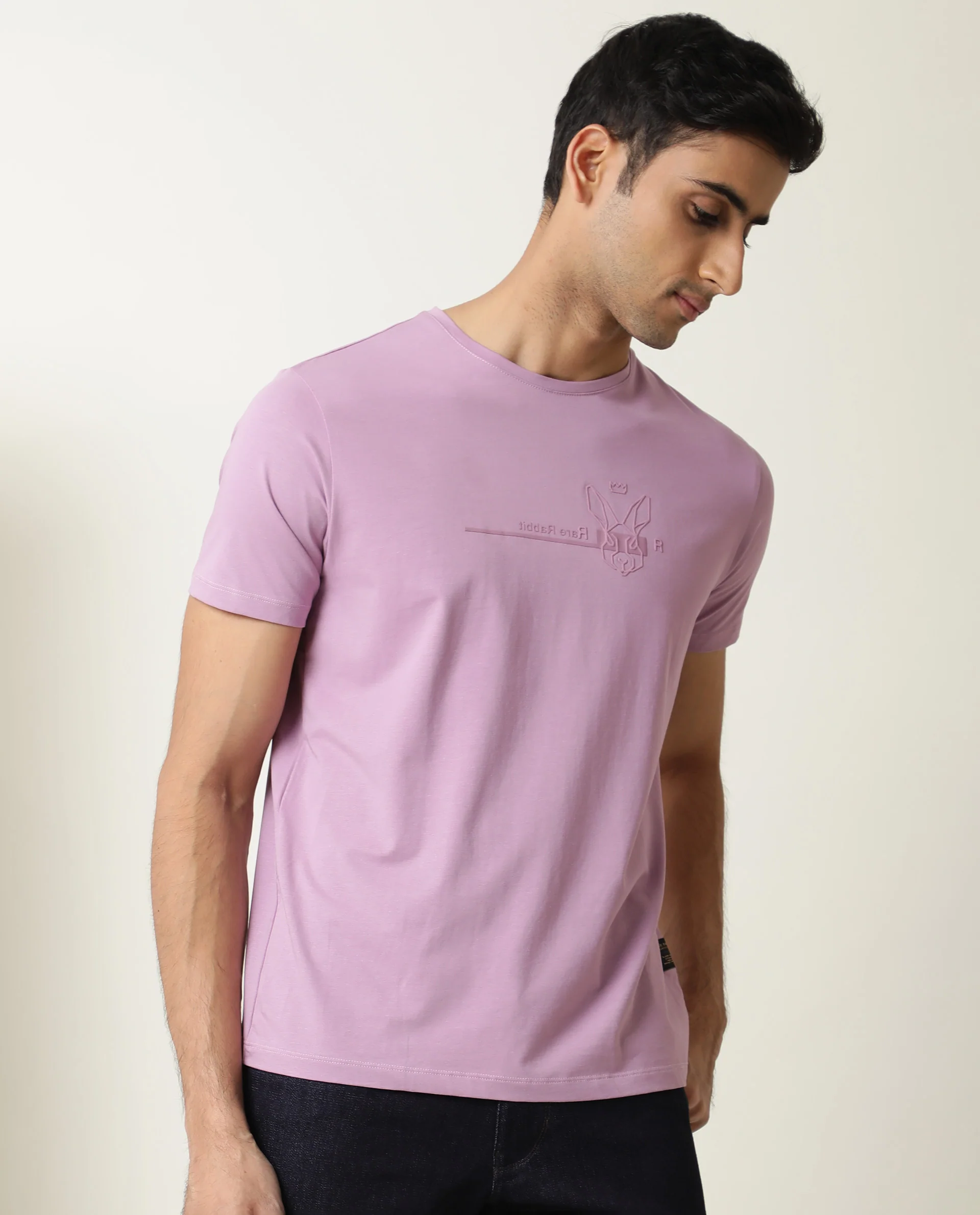 Rare Rabbit Men's Milton Pink Cotton Graphic Print Slim Fit Half Sleeve Crew Neck T-Shirt - Image 3