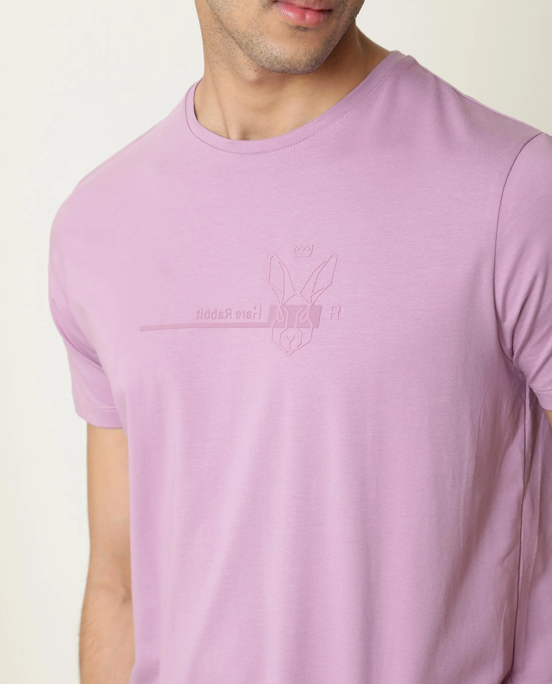 Rare Rabbit Men's Milton Pink Cotton Graphic Print Slim Fit Half Sleeve Crew Neck T-Shirt - Image 4