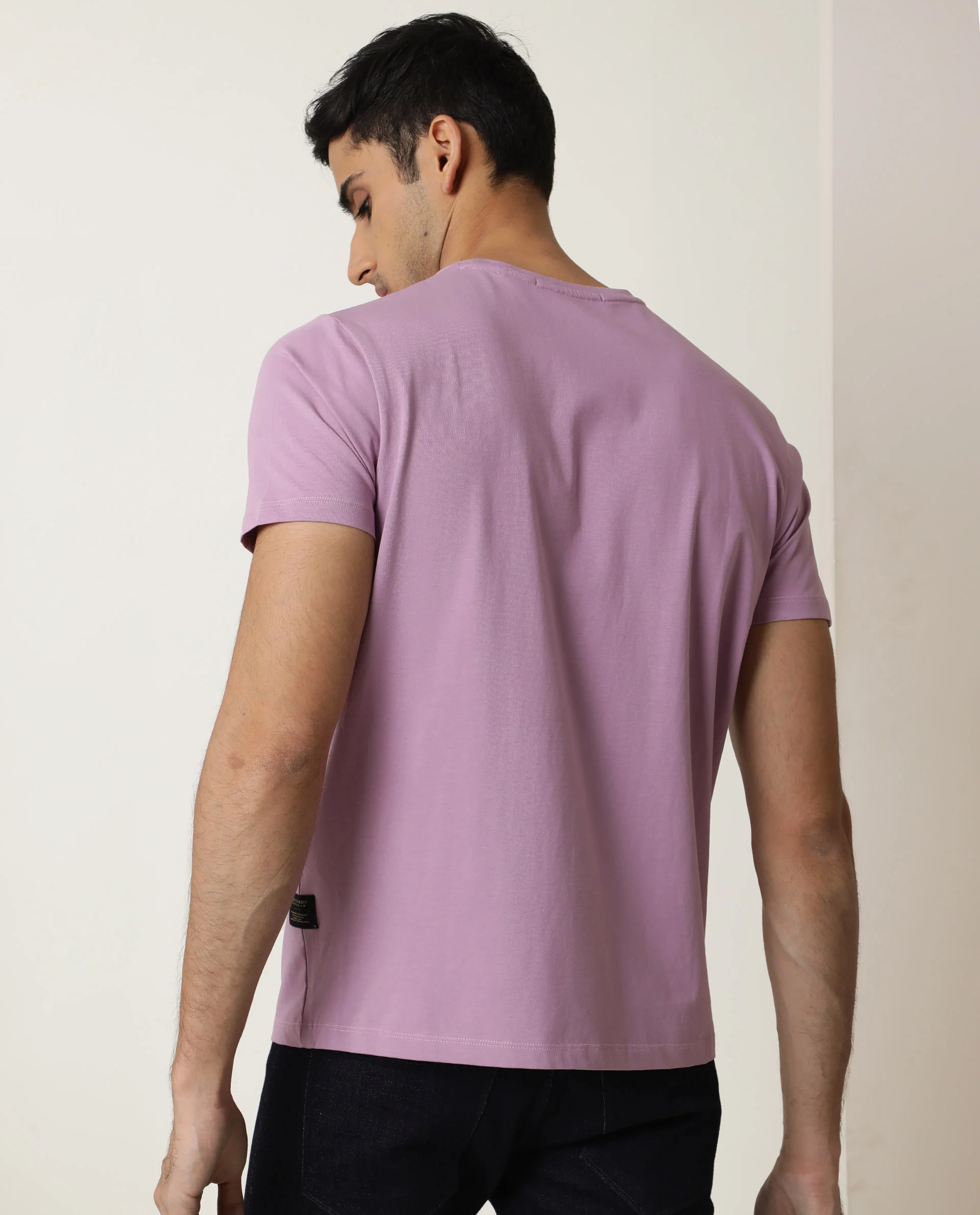 Rare Rabbit Men's Milton Pink Cotton Graphic Print Slim Fit Half Sleeve Crew Neck T-Shirt - Image 5