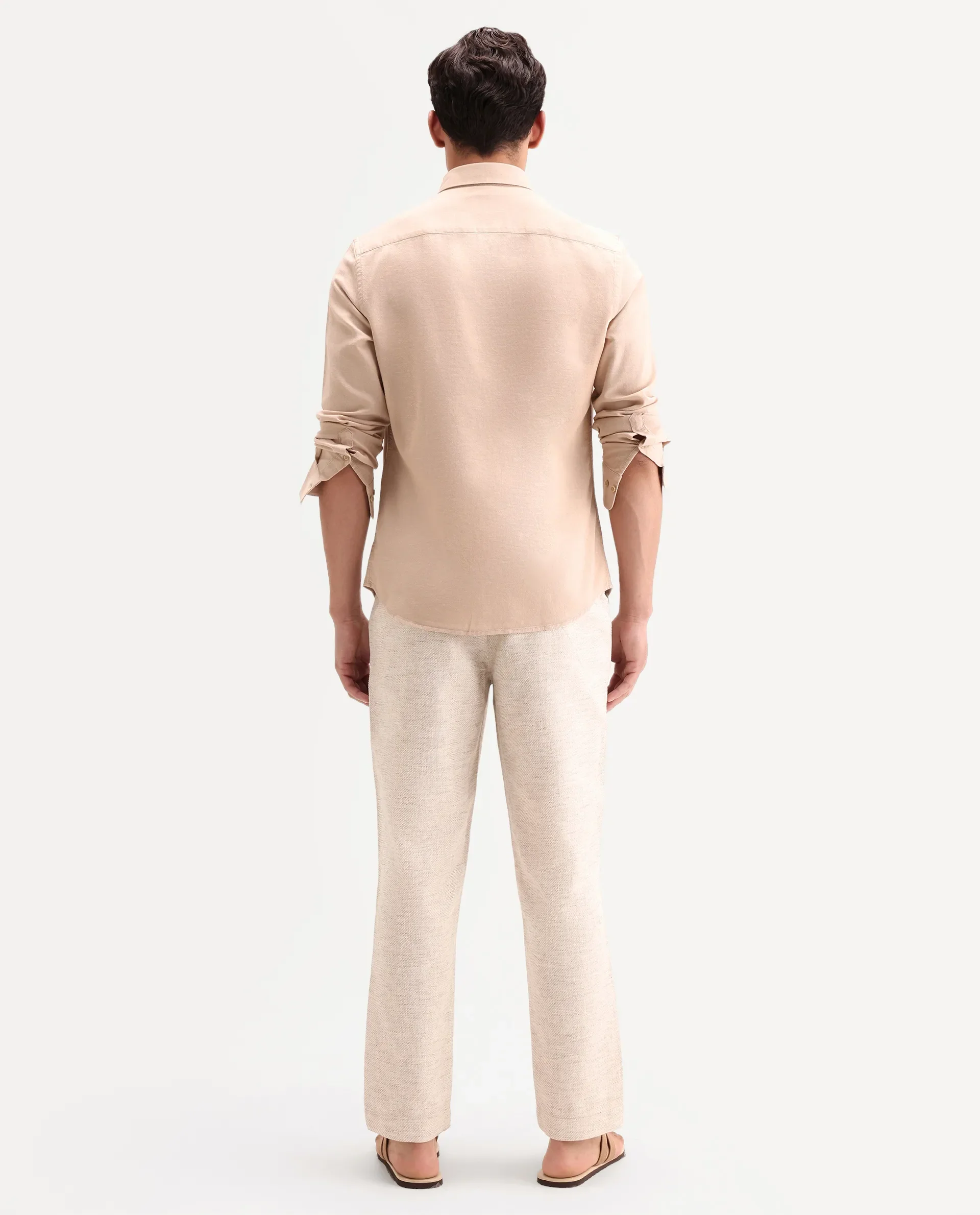 Rare Rabbit Men's Mina Beige Cotton Blend Fabric Regular Fit Plain Trouser - Image 8