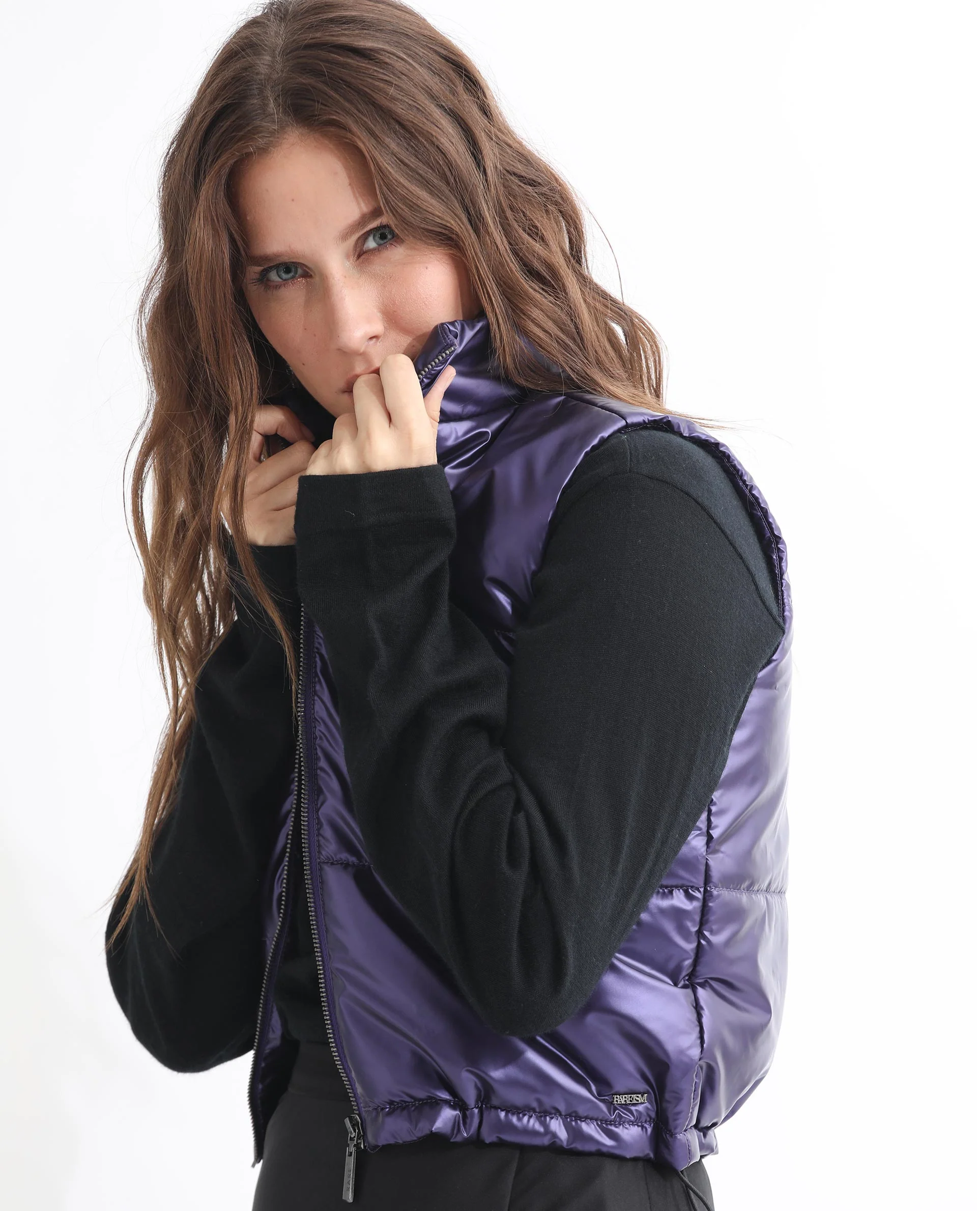Rareism Women's Mindy Purple Polyester High Neck Plain Sleeveless Regular Fit Jacket - Image 12