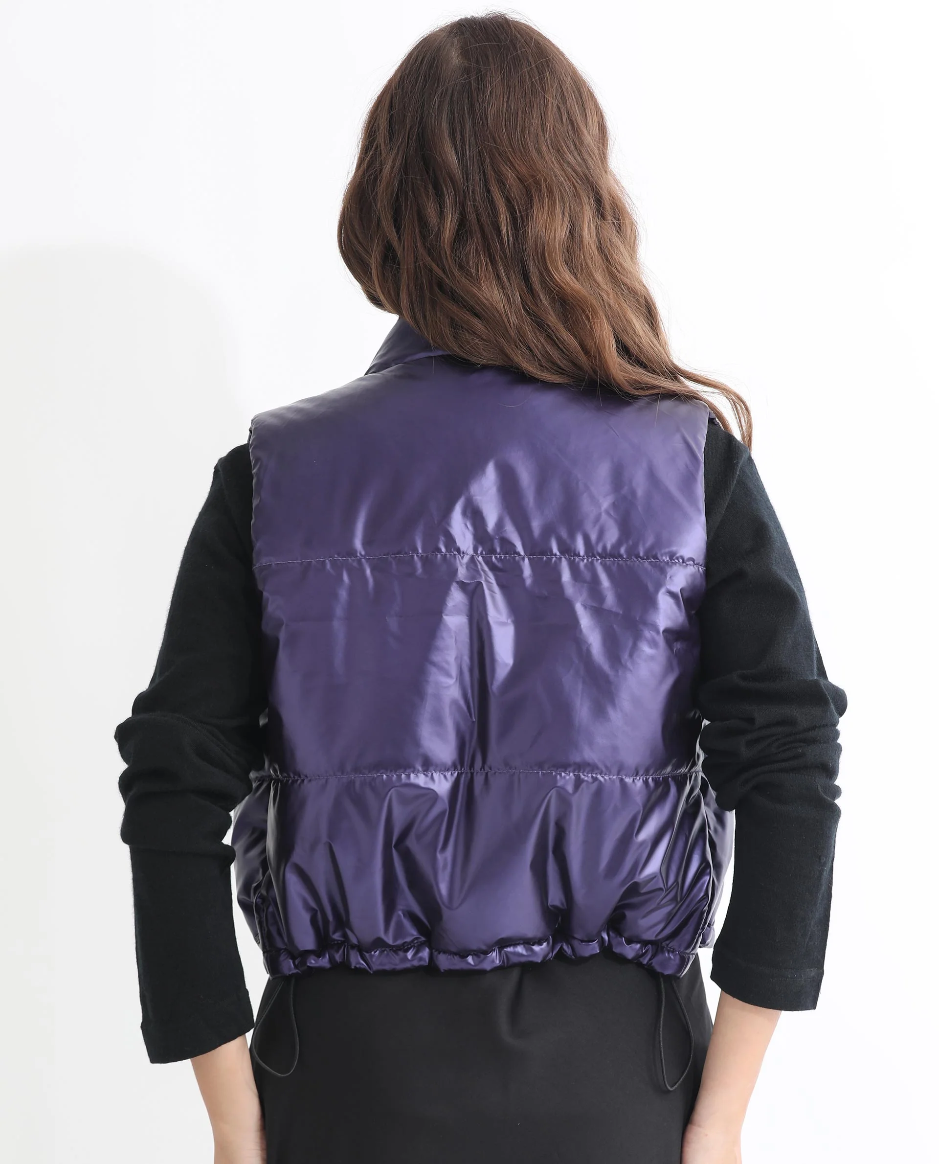 Rareism Women's Mindy Purple Polyester High Neck Plain Sleeveless Regular Fit Jacket - Image 14