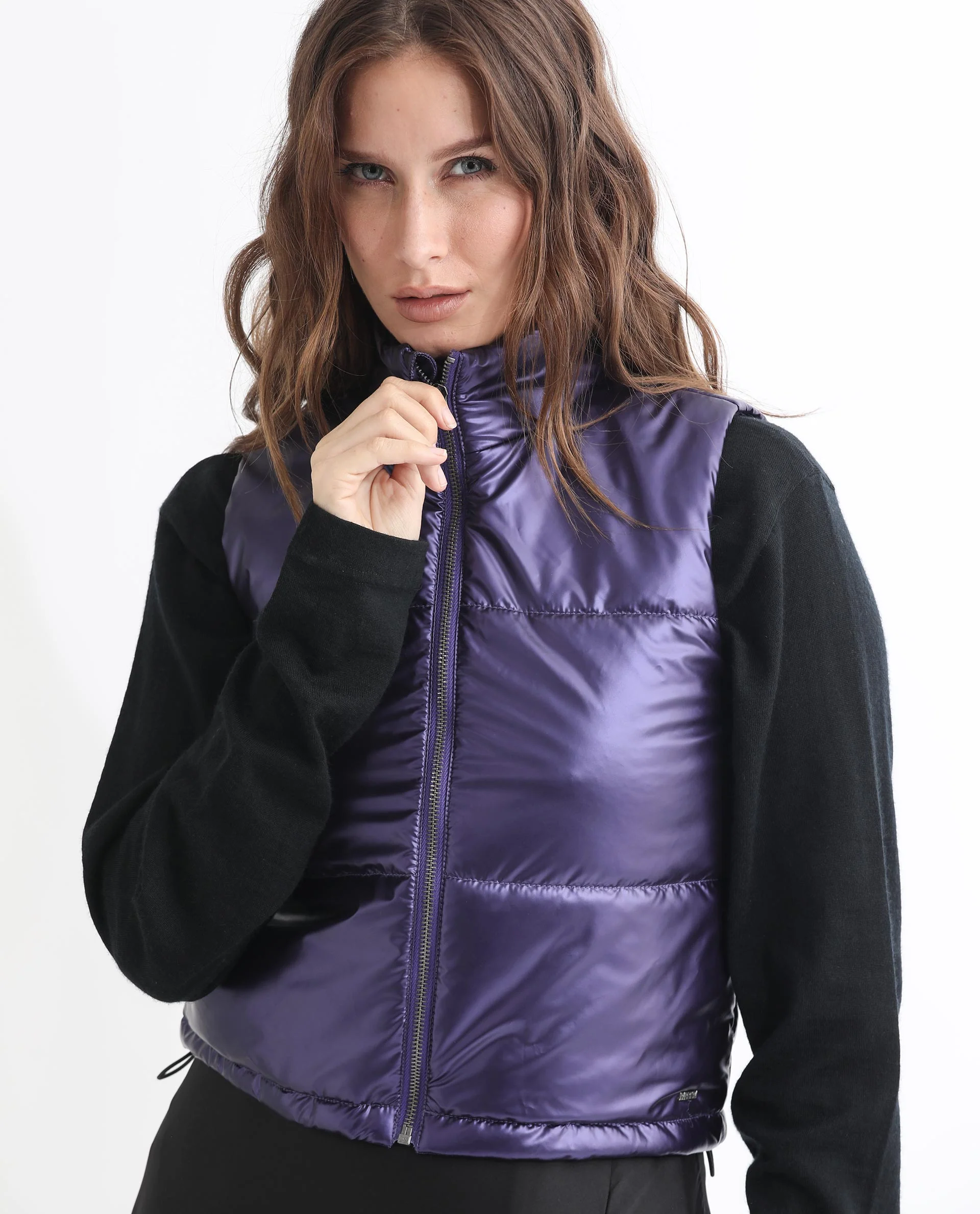 Rareism Women's Mindy Purple Polyester High Neck Plain Sleeveless Regular Fit Jacket - Image 3