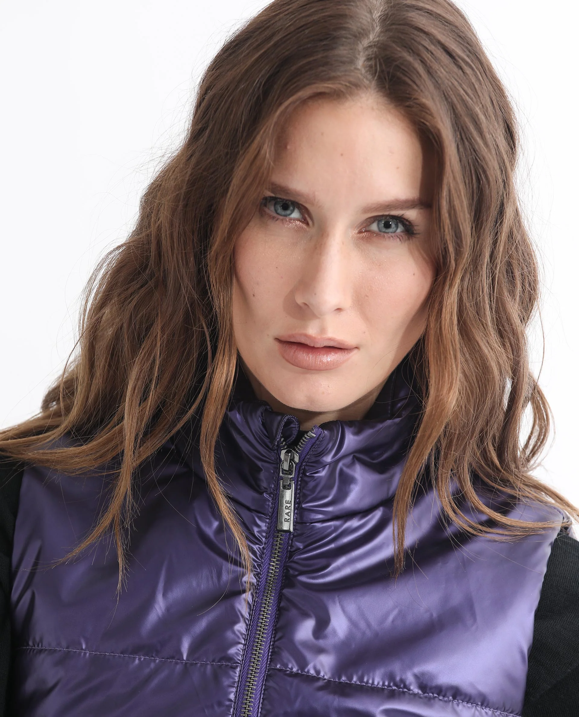 Rareism Women's Mindy Purple Polyester High Neck Plain Sleeveless Regular Fit Jacket - Image 4
