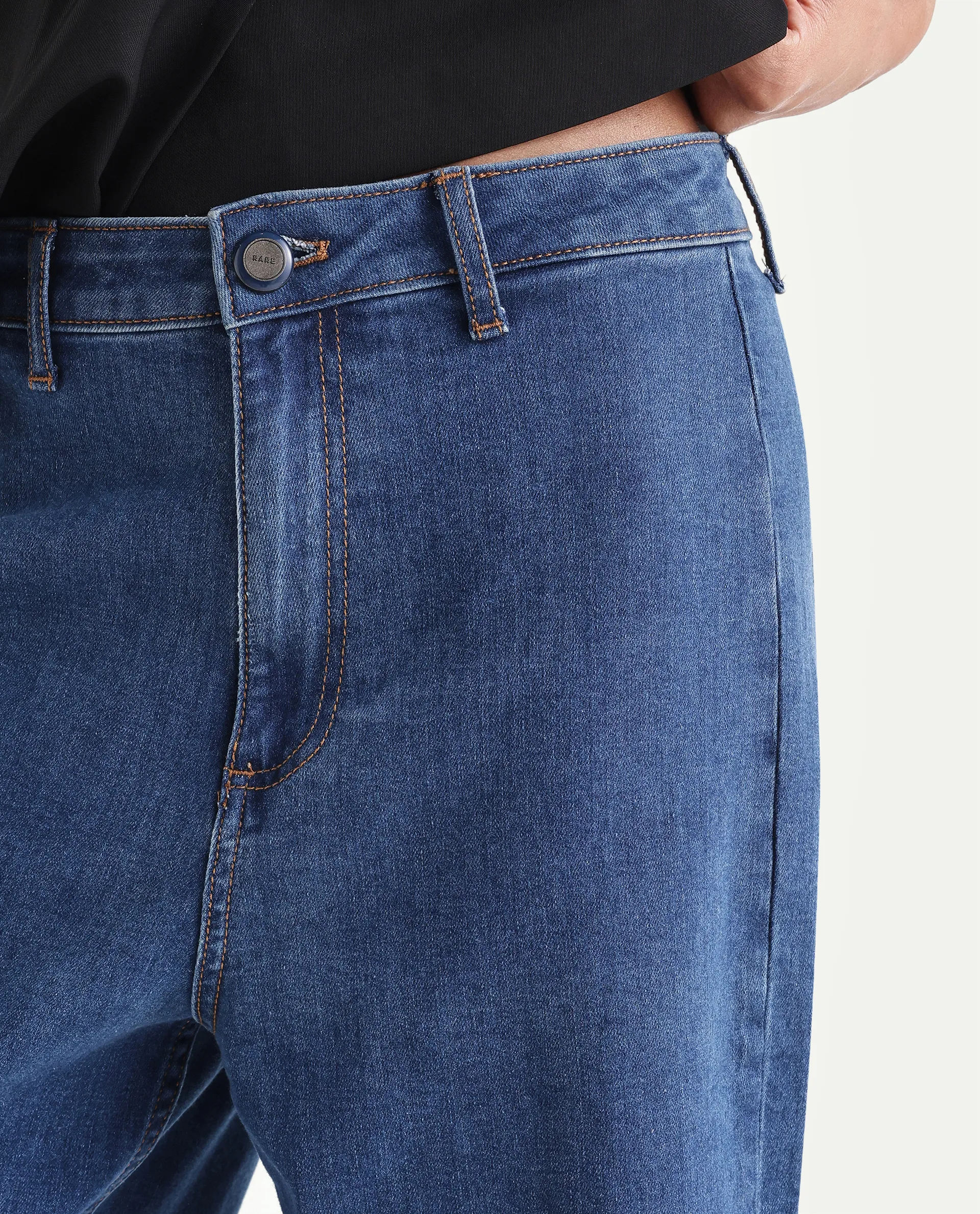 Rareism Women's Miniko Dark Blue Cotton Blend Plain Ankle Length Effortless Sculpt high wide Jeans - Image 3