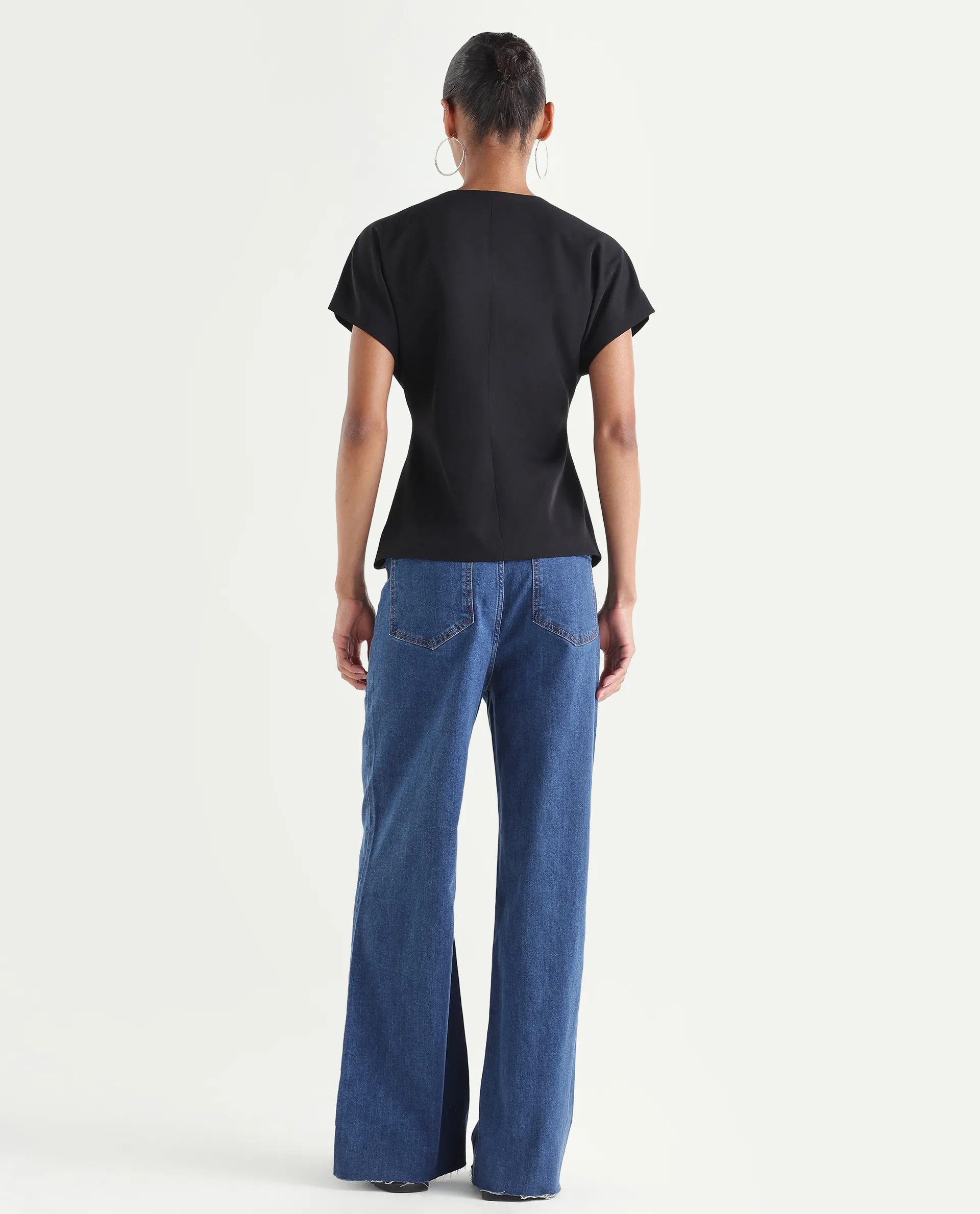 Rareism Women's Miniko Dark Blue Cotton Blend Plain Ankle Length Effortless Sculpt high wide Jeans - Image 7