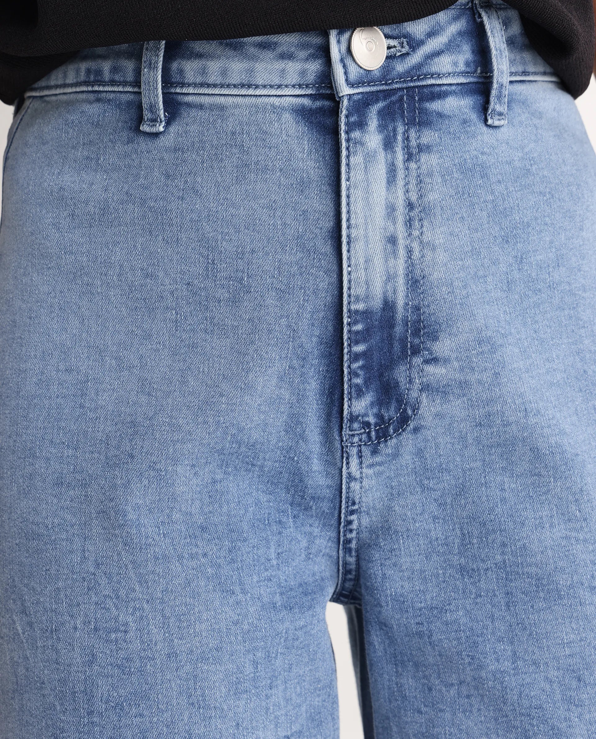 Rareism Women's Miniko Light Blue Cotton Blend Plain Ankle Length Effortless Sculpt high wide Jeans - Image 5