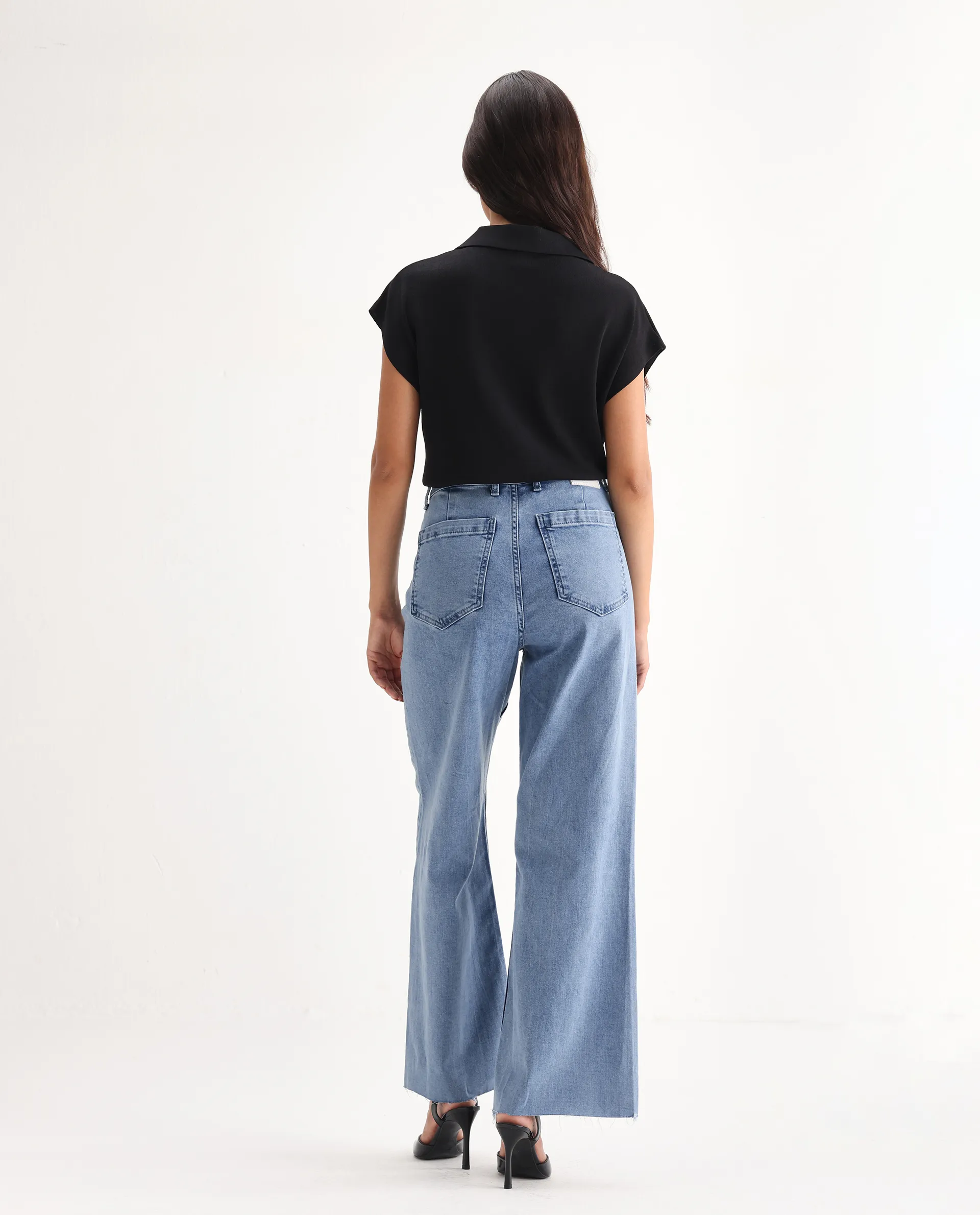 Rareism Women's Miniko Light Blue Cotton Blend Plain Ankle Length Effortless Sculpt high wide Jeans - Image 8