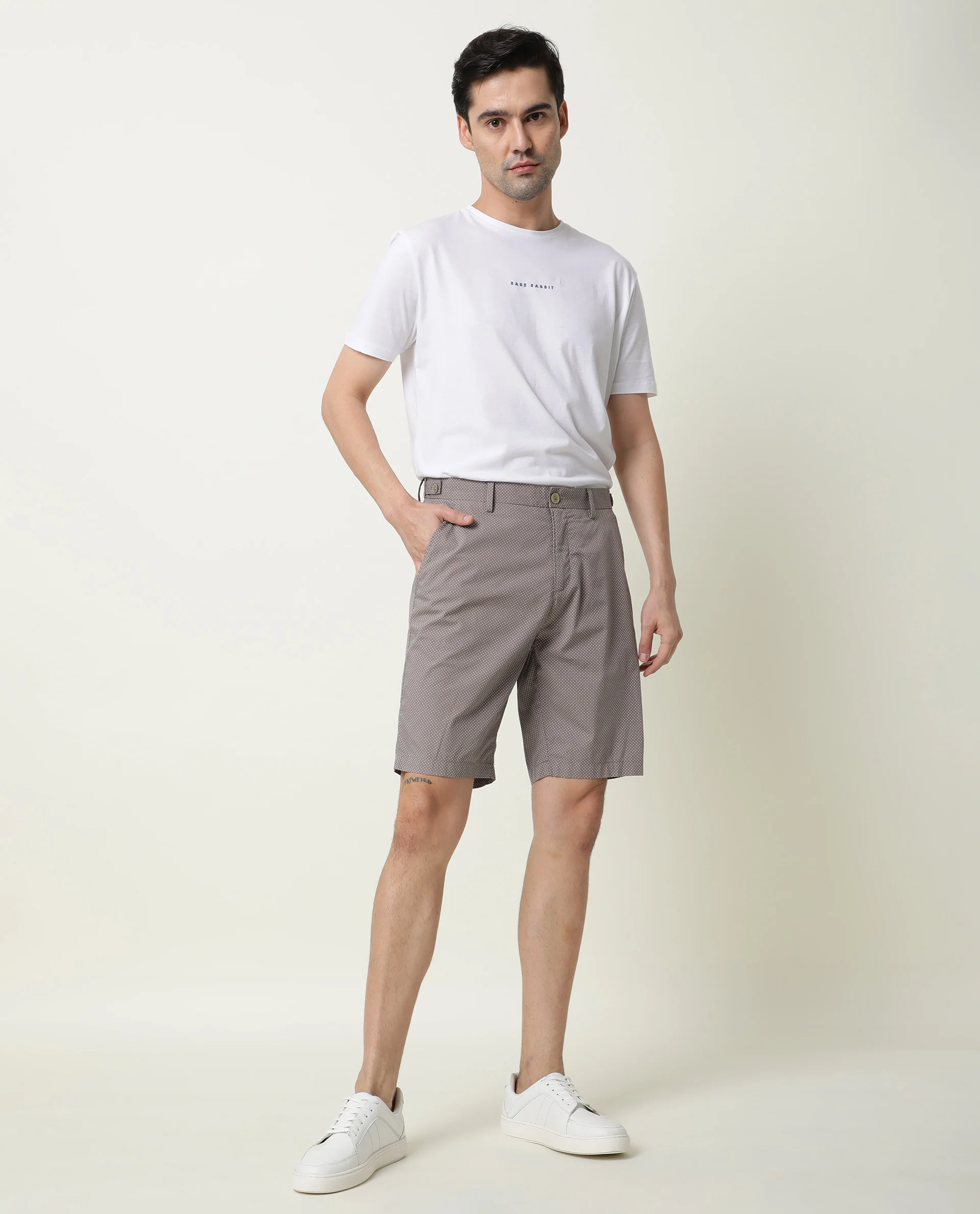 Rare Rabbit Men's Minim Beige Polyester Polka Print Regular Fit Shorts - Image 2