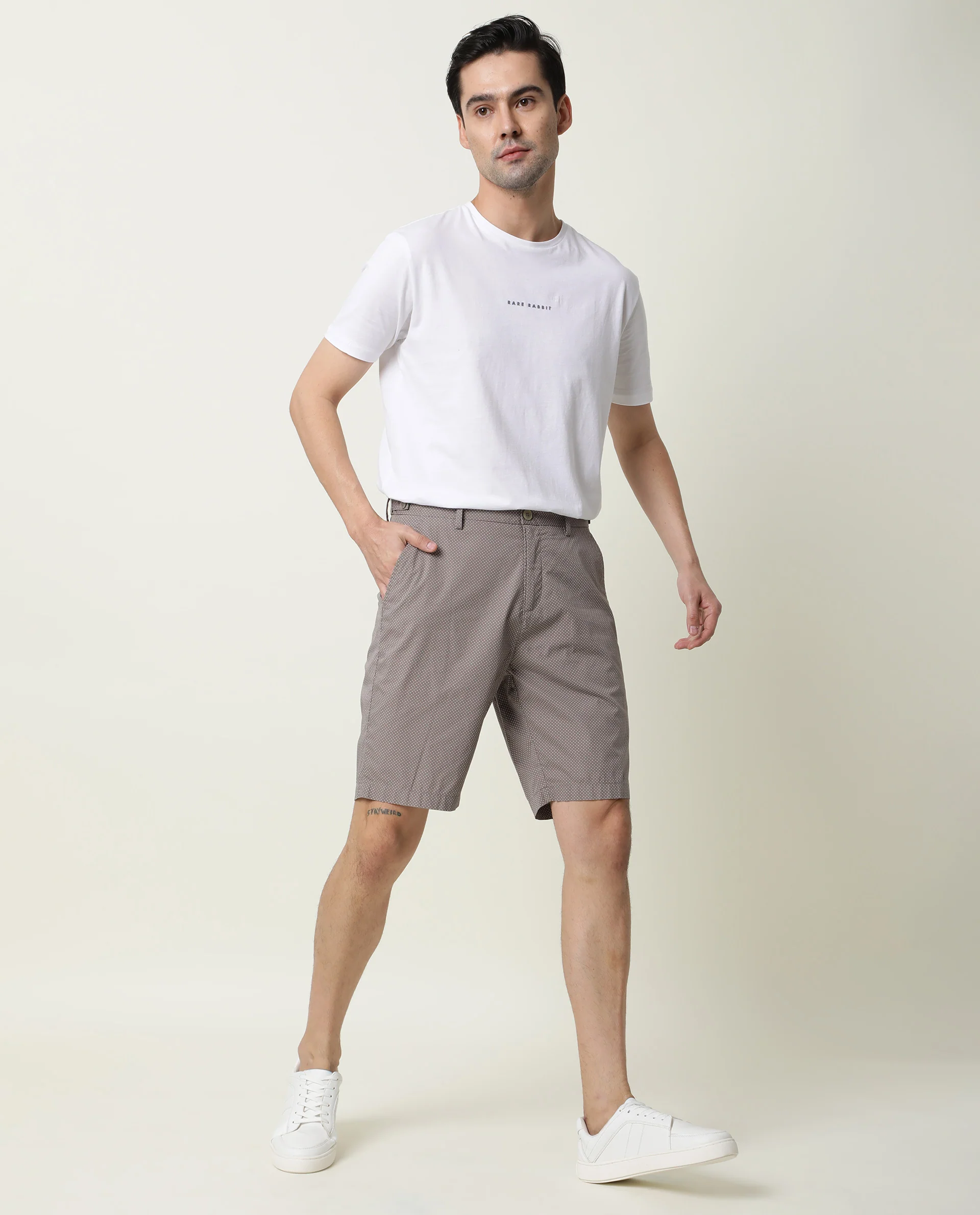Rare Rabbit Men's Minim Beige Polyester Polka Print Regular Fit Shorts - Image 4
