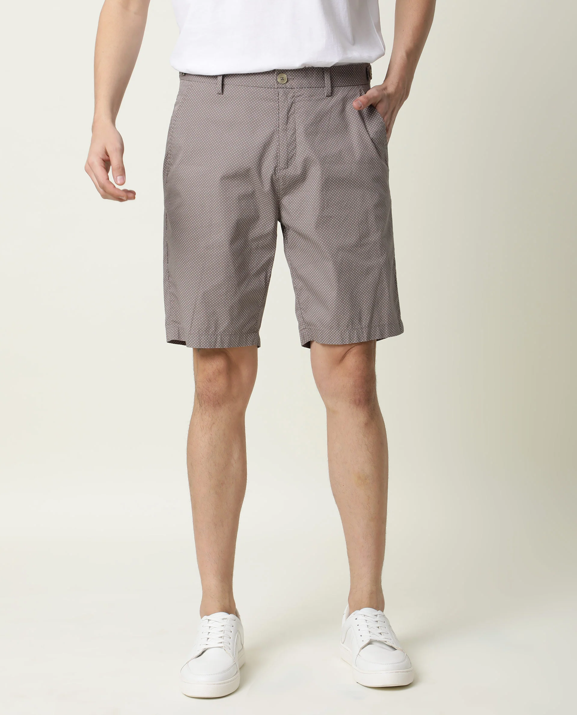 Rare Rabbit Men's Minim Beige Polyester Polka Print Regular Fit Shorts - Image 5