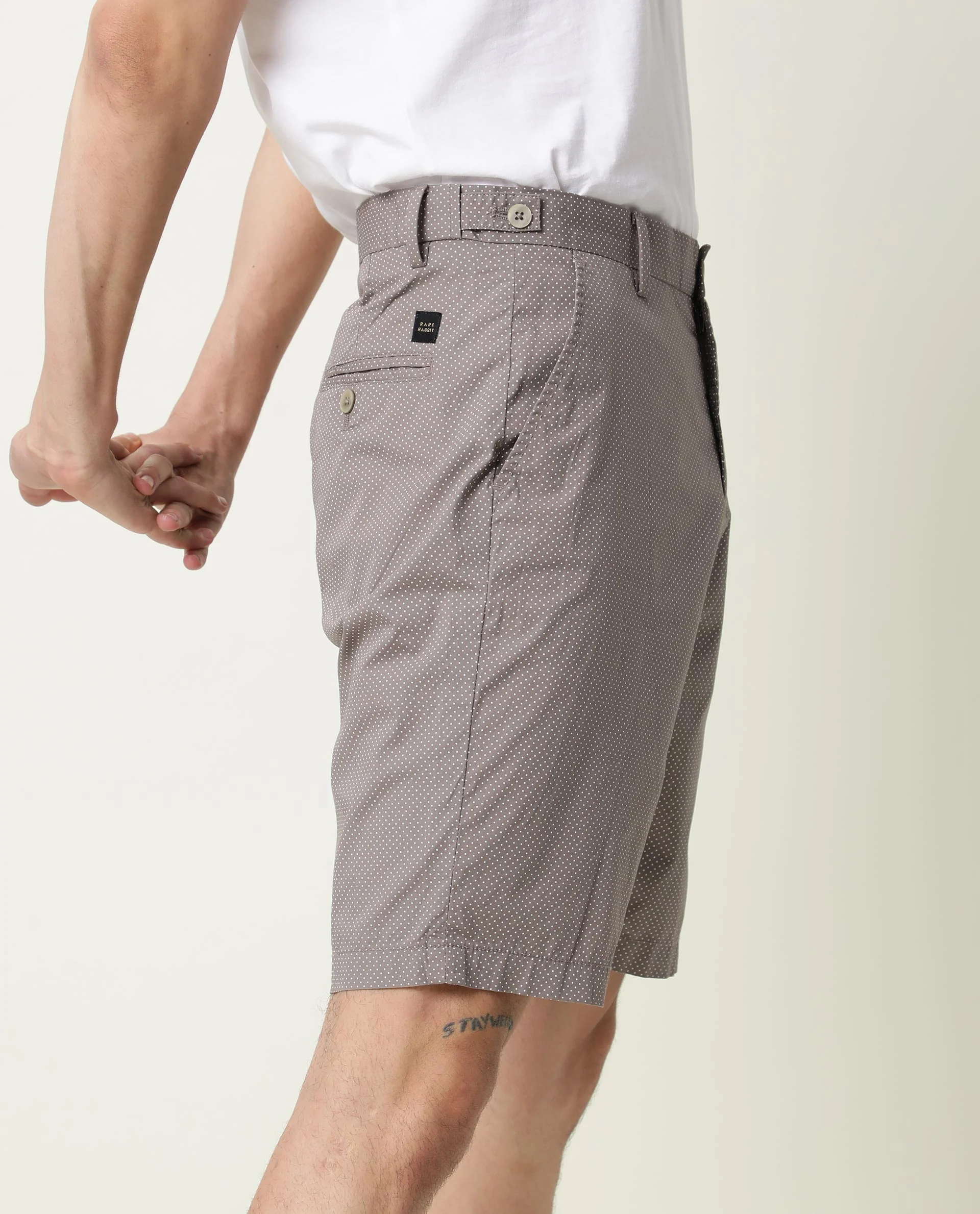 Rare Rabbit Men's Minim Beige Polyester Polka Print Regular Fit Shorts - Image 9