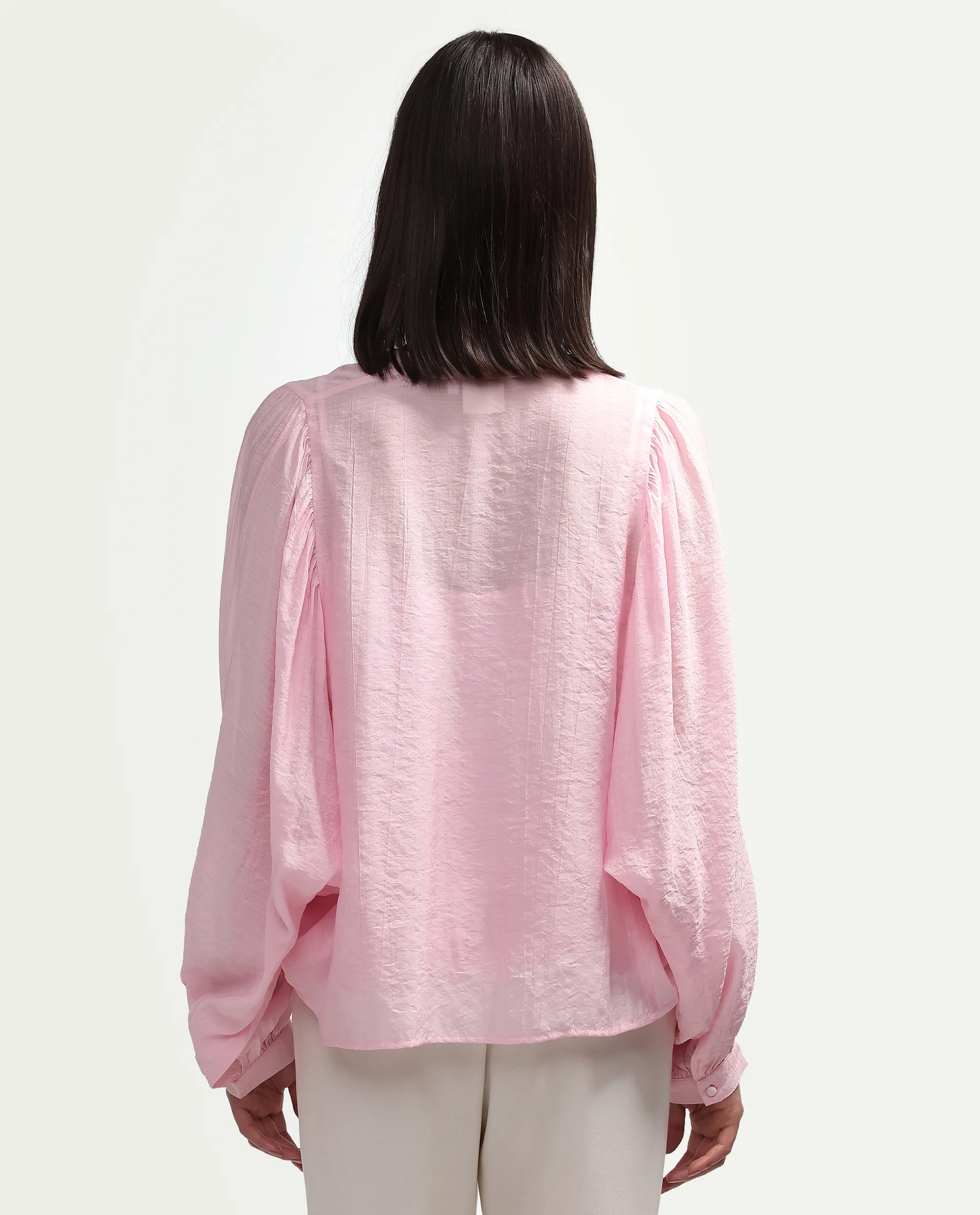 Rareism Women's Minis Light Pink Viscose Full Sleeve Band Collar Regular Top - Image 9