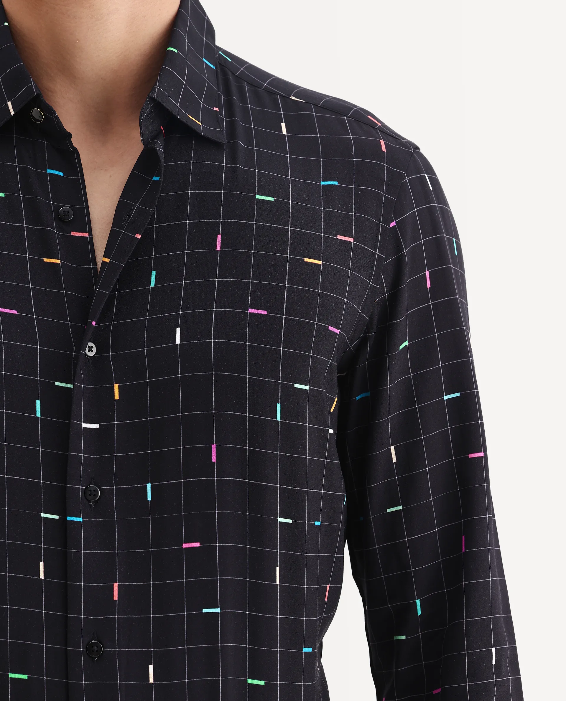Rare Rabbit Men's Minor Black Viscose Geometric Print Regular Fit Full Sleeve Collared Shirt - Image 3