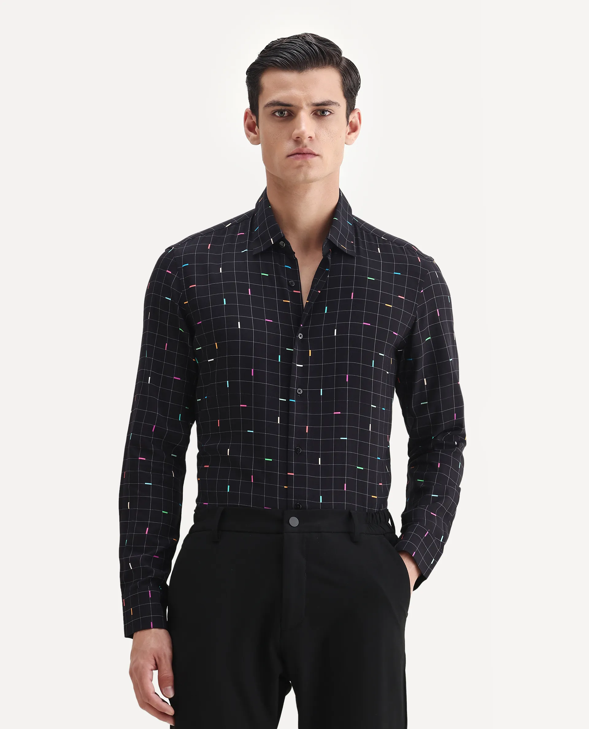 Rare Rabbit Men's Minor Black Viscose Geometric Print Regular Fit Full Sleeve Collared Shirt - Image 4