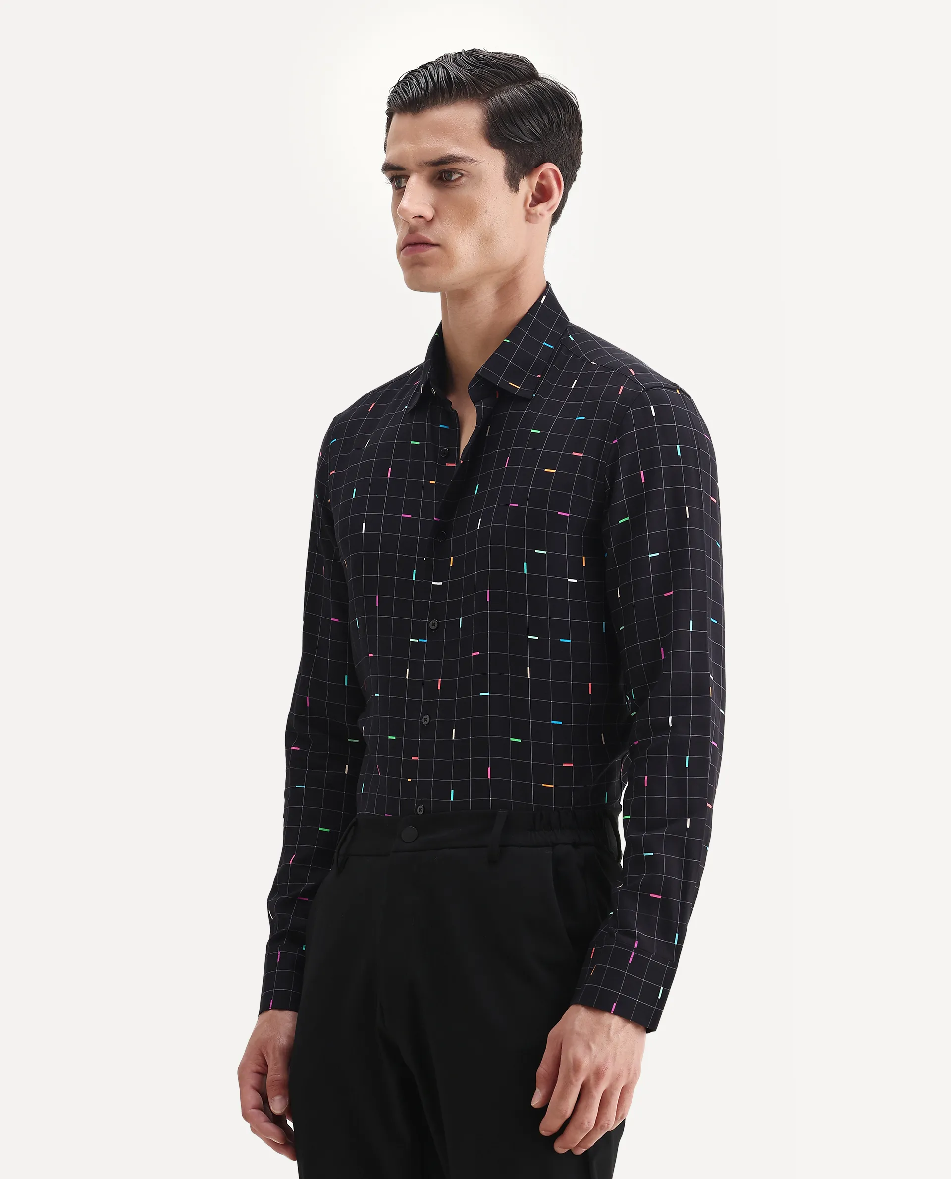 Rare Rabbit Men's Minor Black Viscose Geometric Print Regular Fit Full Sleeve Collared Shirt - Image 5