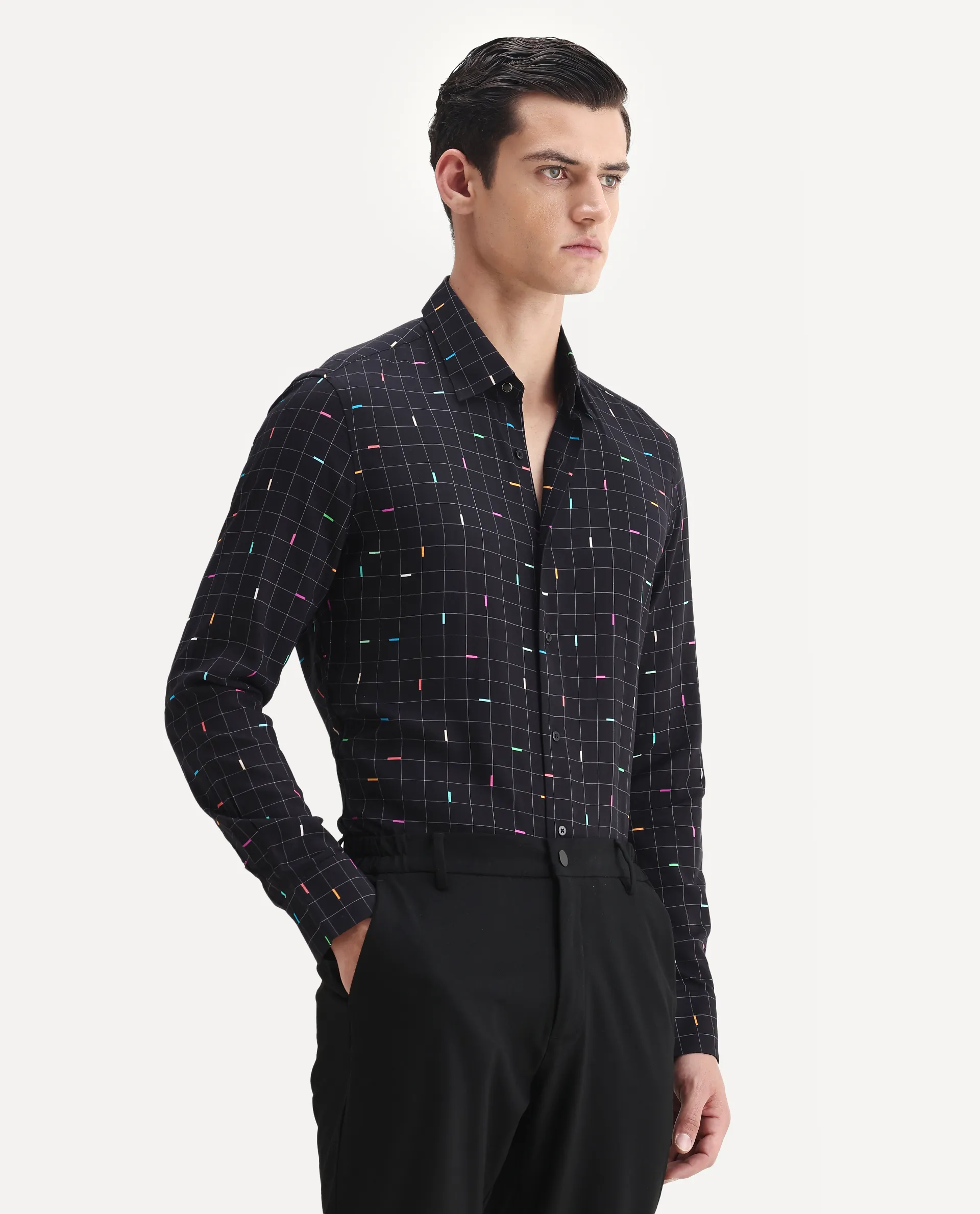 Rare Rabbit Men's Minor Black Viscose Geometric Print Regular Fit Full Sleeve Collared Shirt - Image 6
