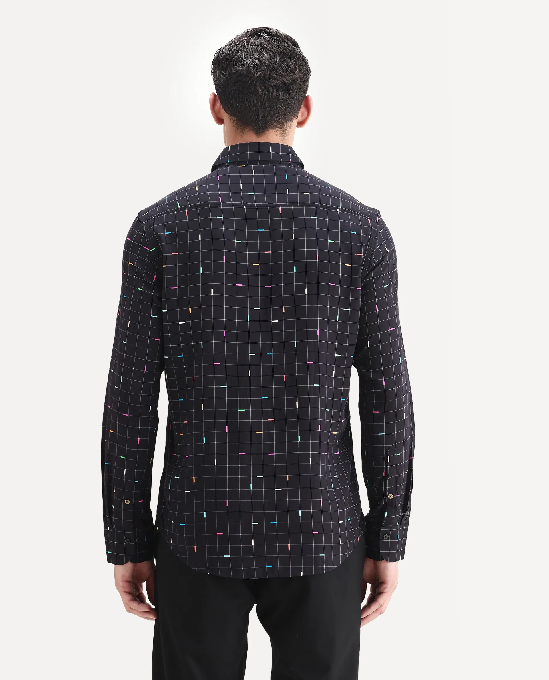 Rare Rabbit Men's Minor Black Viscose Geometric Print Regular Fit Full Sleeve Collared Shirt - Image 7