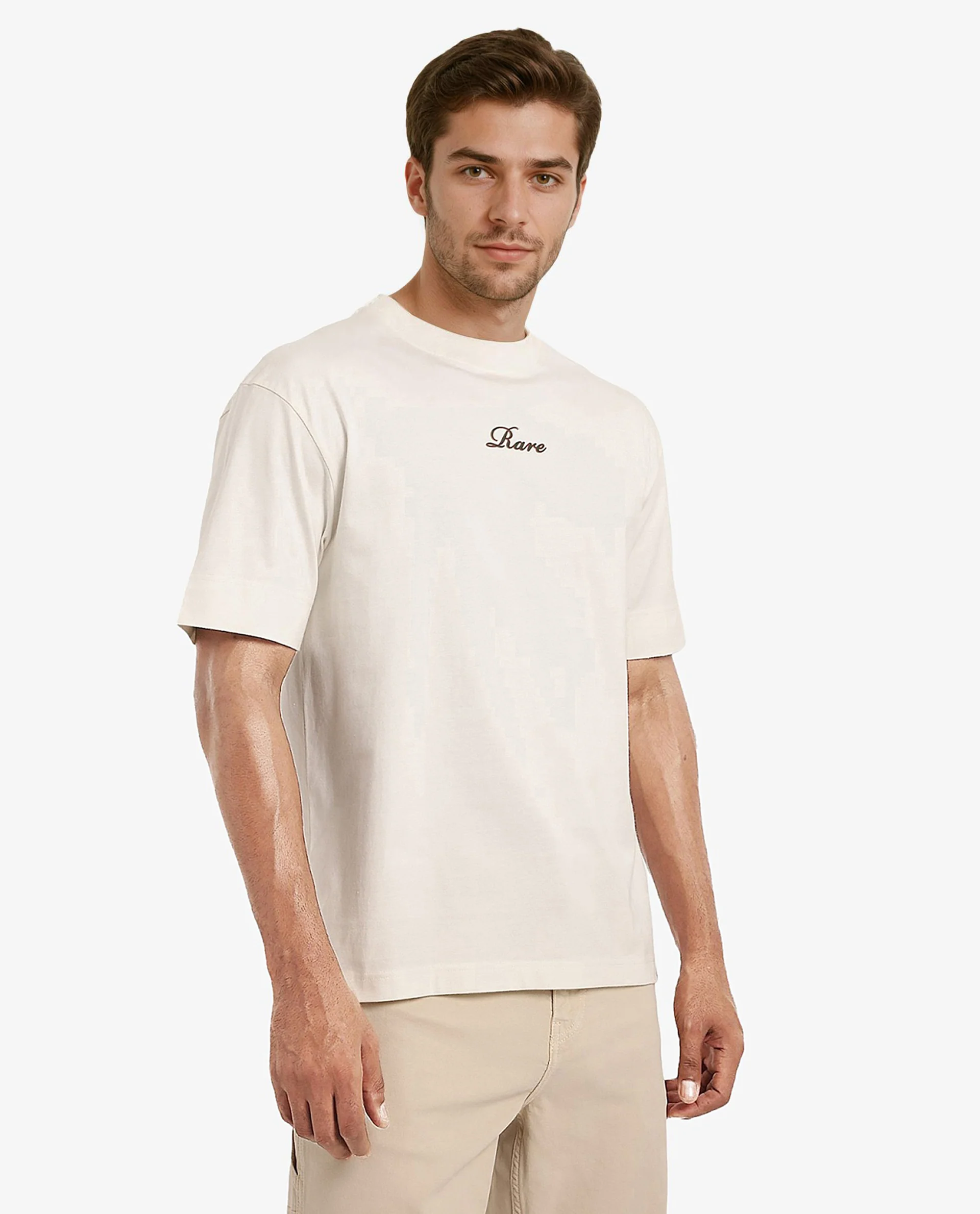 Rare Rabbit Men's Mint Off White Cotton Graphic Print Oversized Fit Half Sleeve Crew Neck T-Shirt - Image 6
