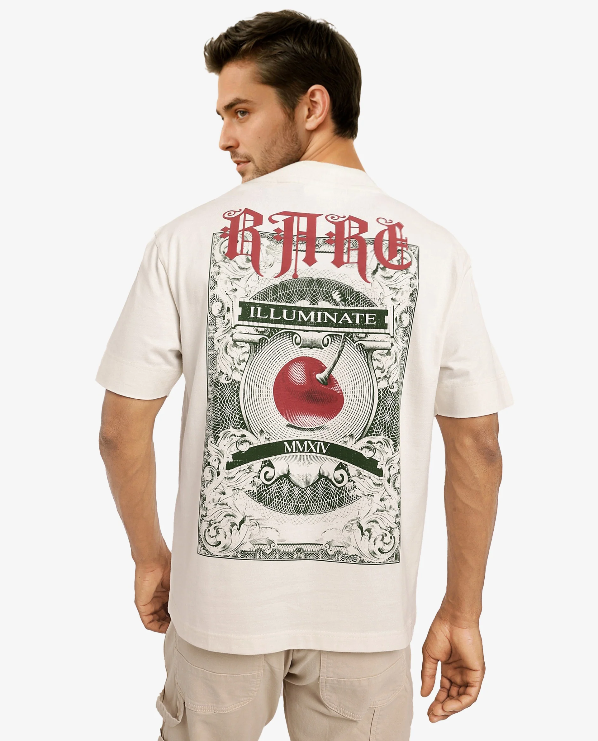 Rare Rabbit Men's Mint Off White Cotton Graphic Print Oversized Fit Half Sleeve Crew Neck T-Shirt - Image 7