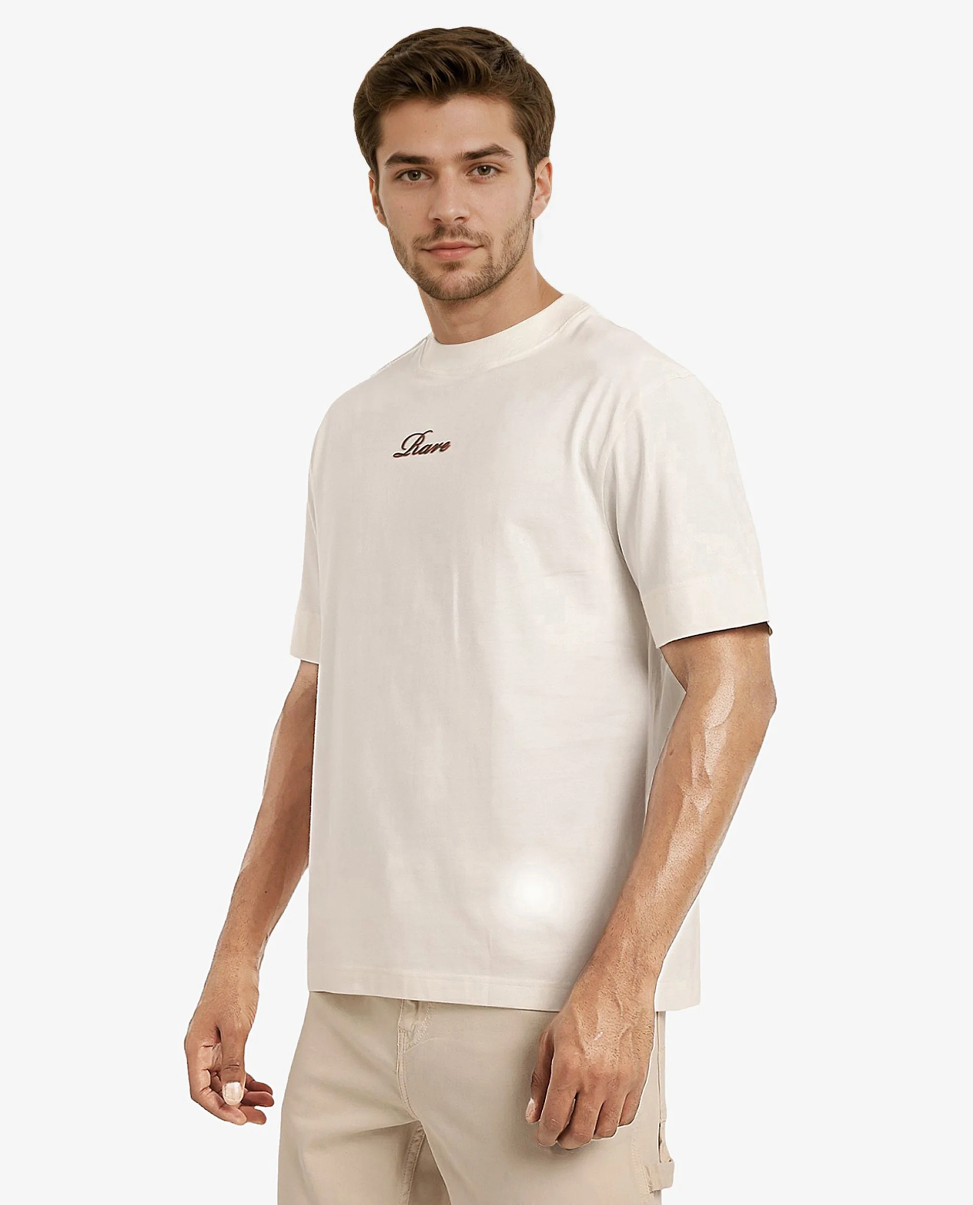 Rare Rabbit Men's Mint Off White Cotton Graphic Print Oversized Fit Half Sleeve Crew Neck T-Shirt - Image 8