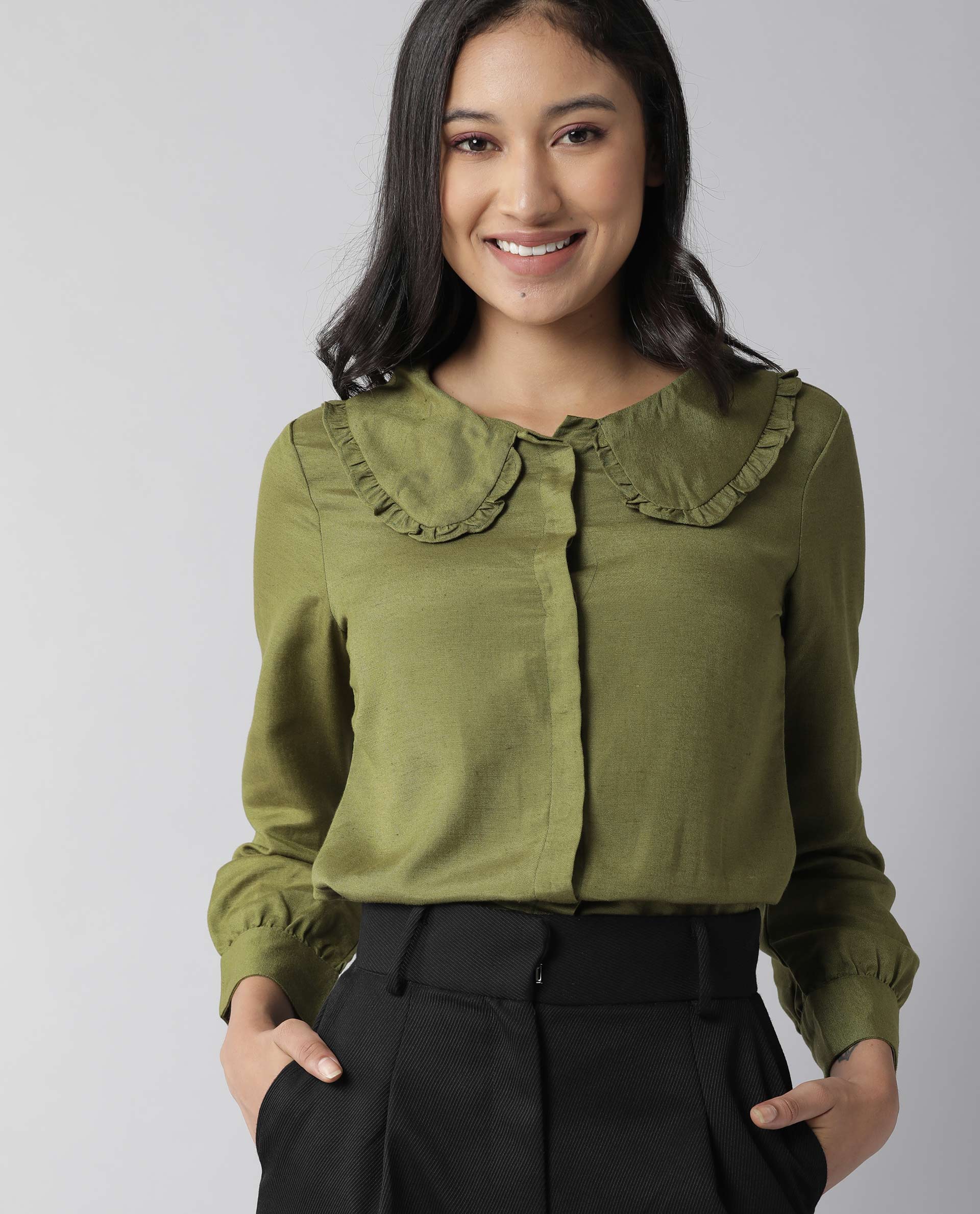 Rareism Women Minty Green Top Full Sleeves Solid