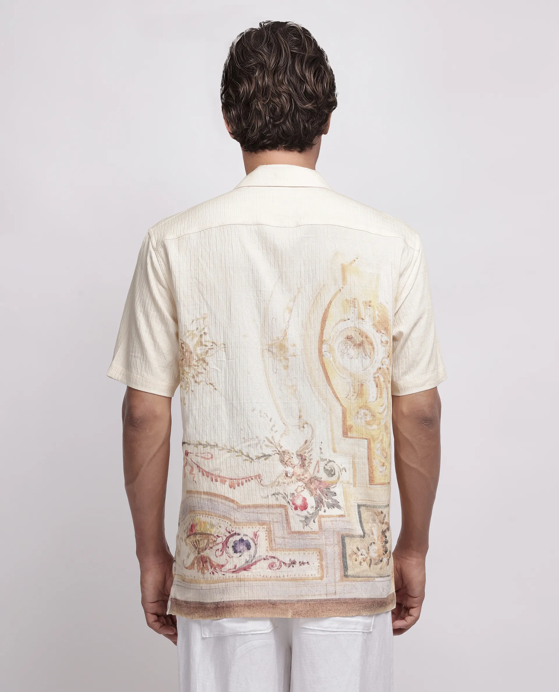 Rare Rabbit Men's Mio Beige Viscose Blend Placement Print Boxy Fit Half Sleeve Cuban Collar Shirt - Image 4