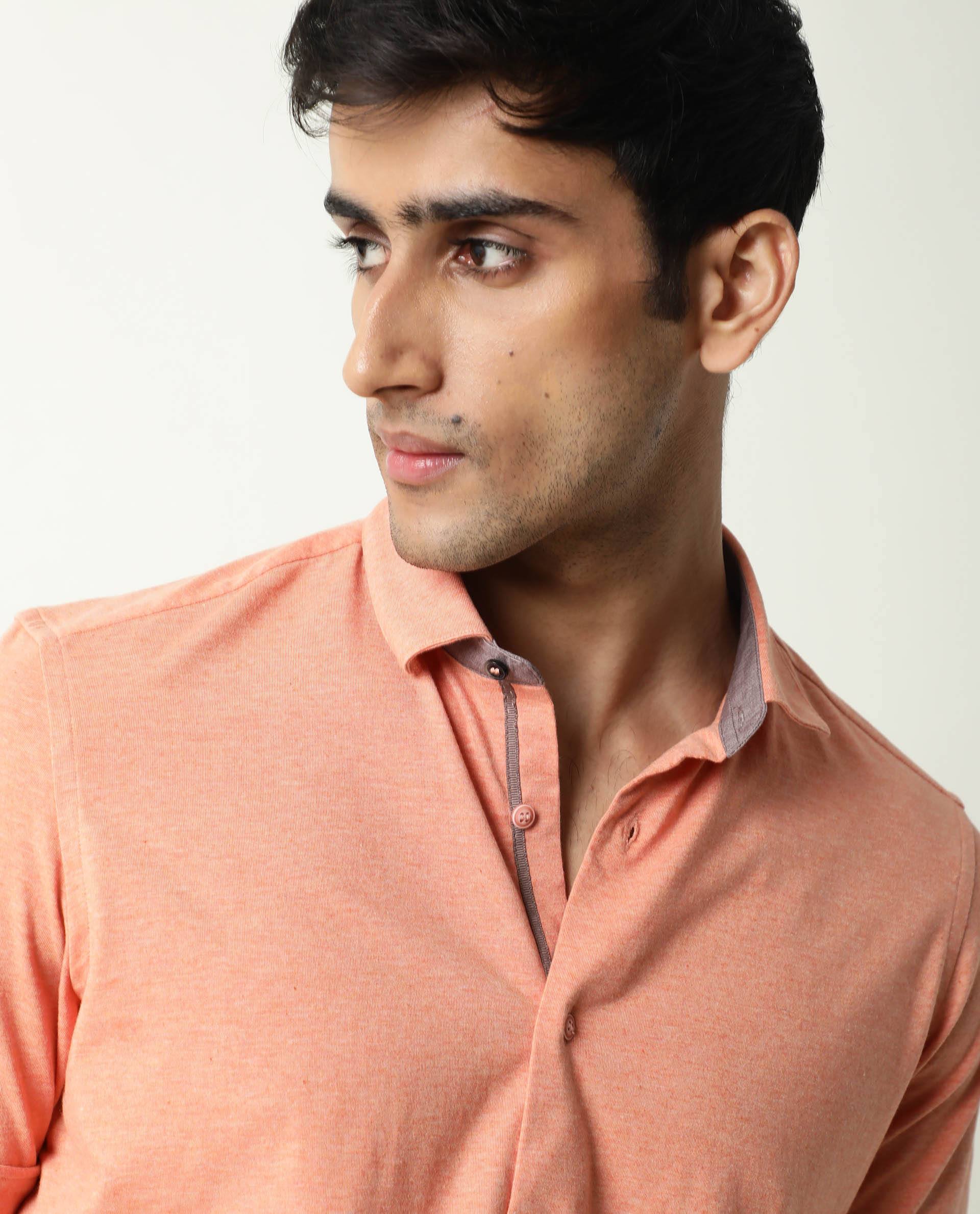 Rare Rabbit Men's Miraj Orange Cotton Plain Regular Fit Half Sleeve Collared Shirt - Image 7