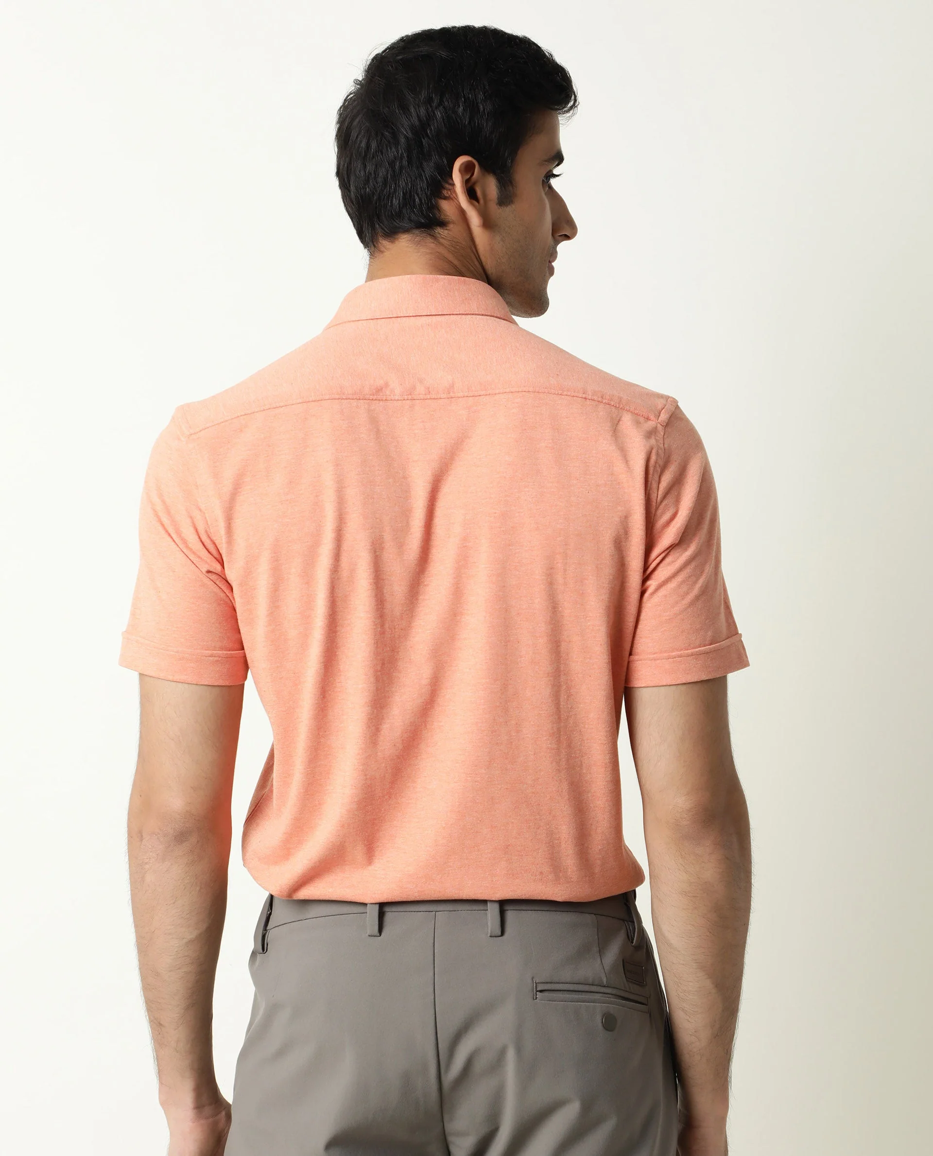 Rare Rabbit Men's Miraj Orange Cotton Plain Regular Fit Half Sleeve Collared Shirt - Image 8