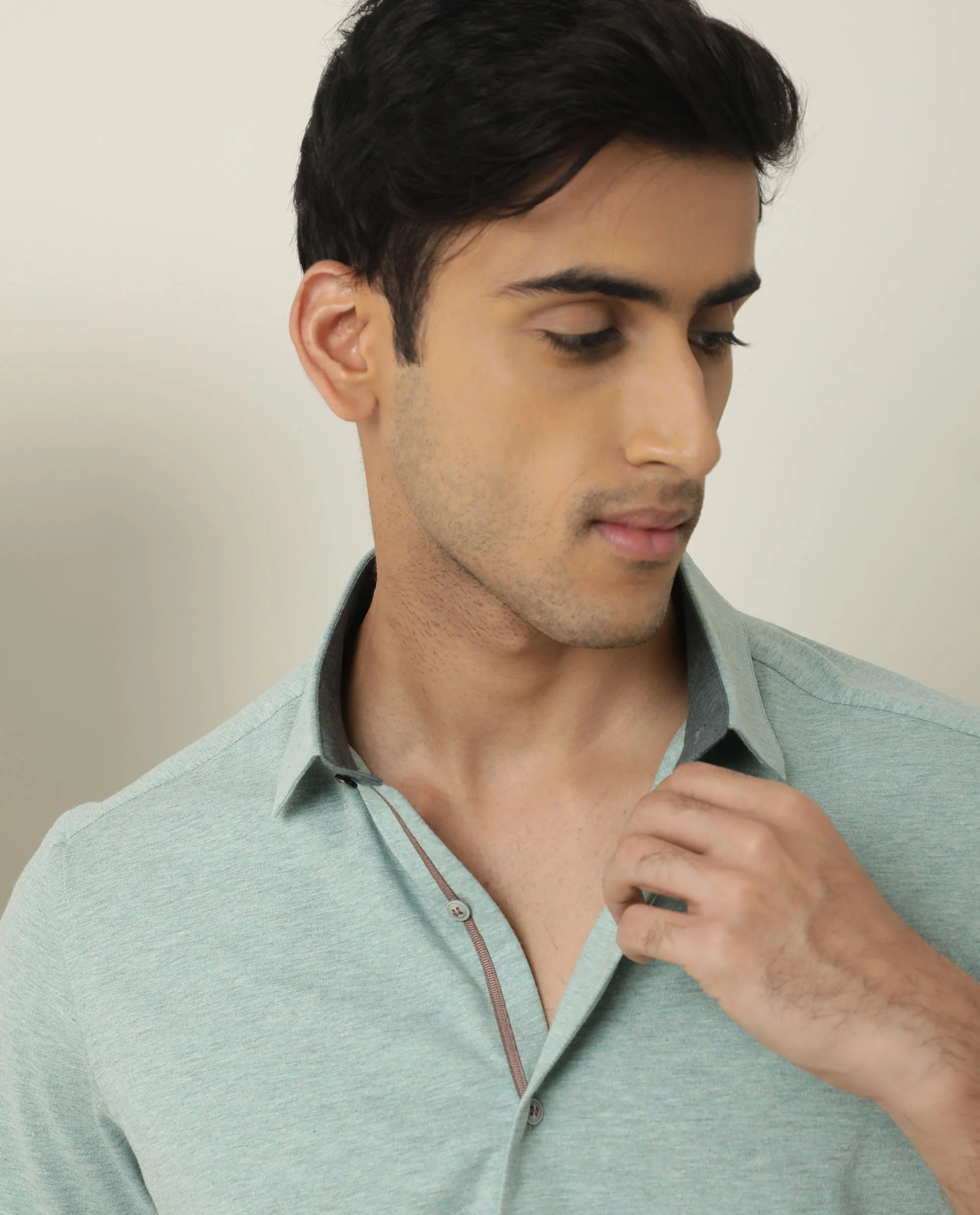 Rare Rabbit Men's Miraj Pastel Green Cotton Plain Regular Fit Half Sleeve Collared Shirt - Image 4