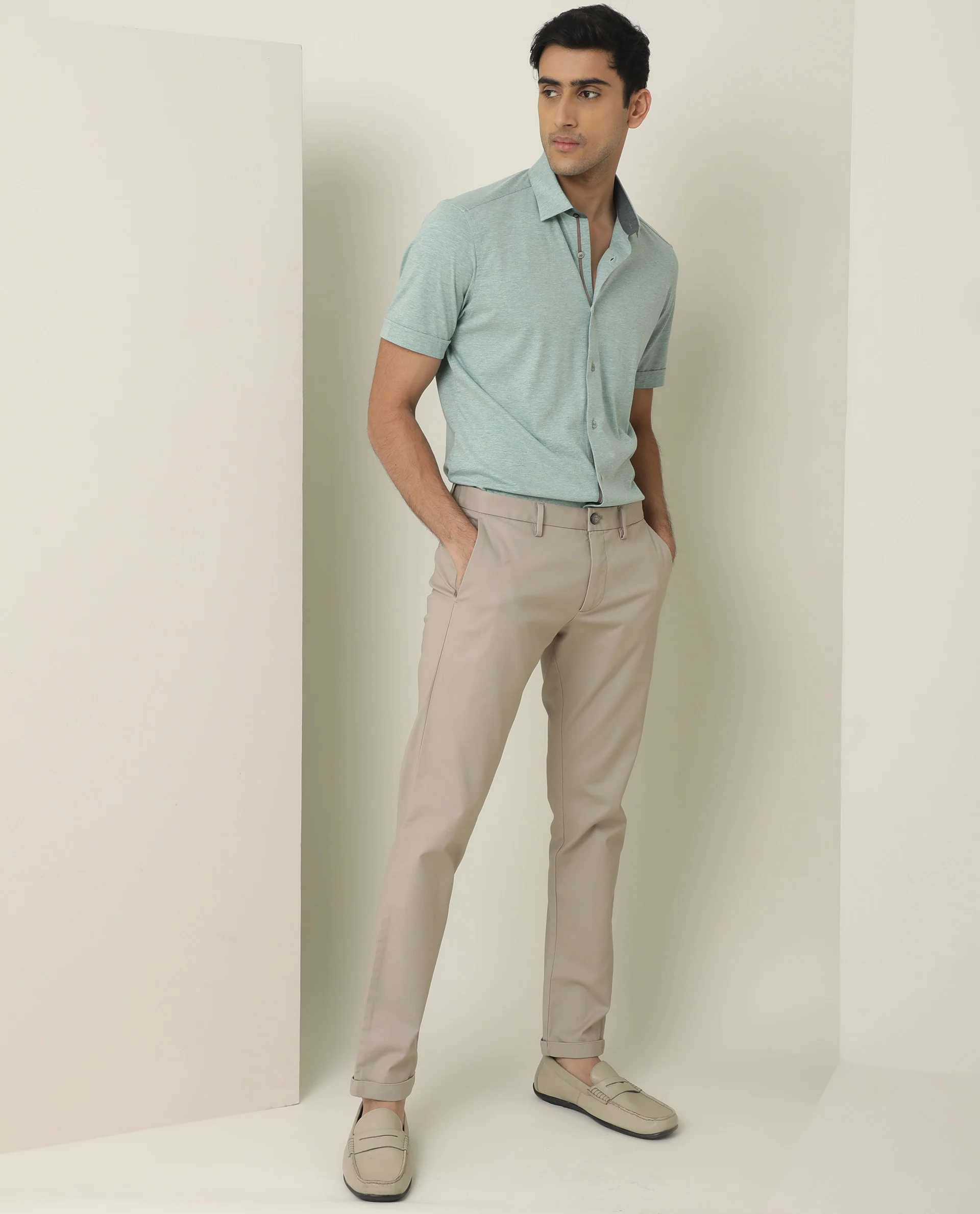 Rare Rabbit Men's Miraj Pastel Green Cotton Plain Regular Fit Half Sleeve Collared Shirt - Image 8